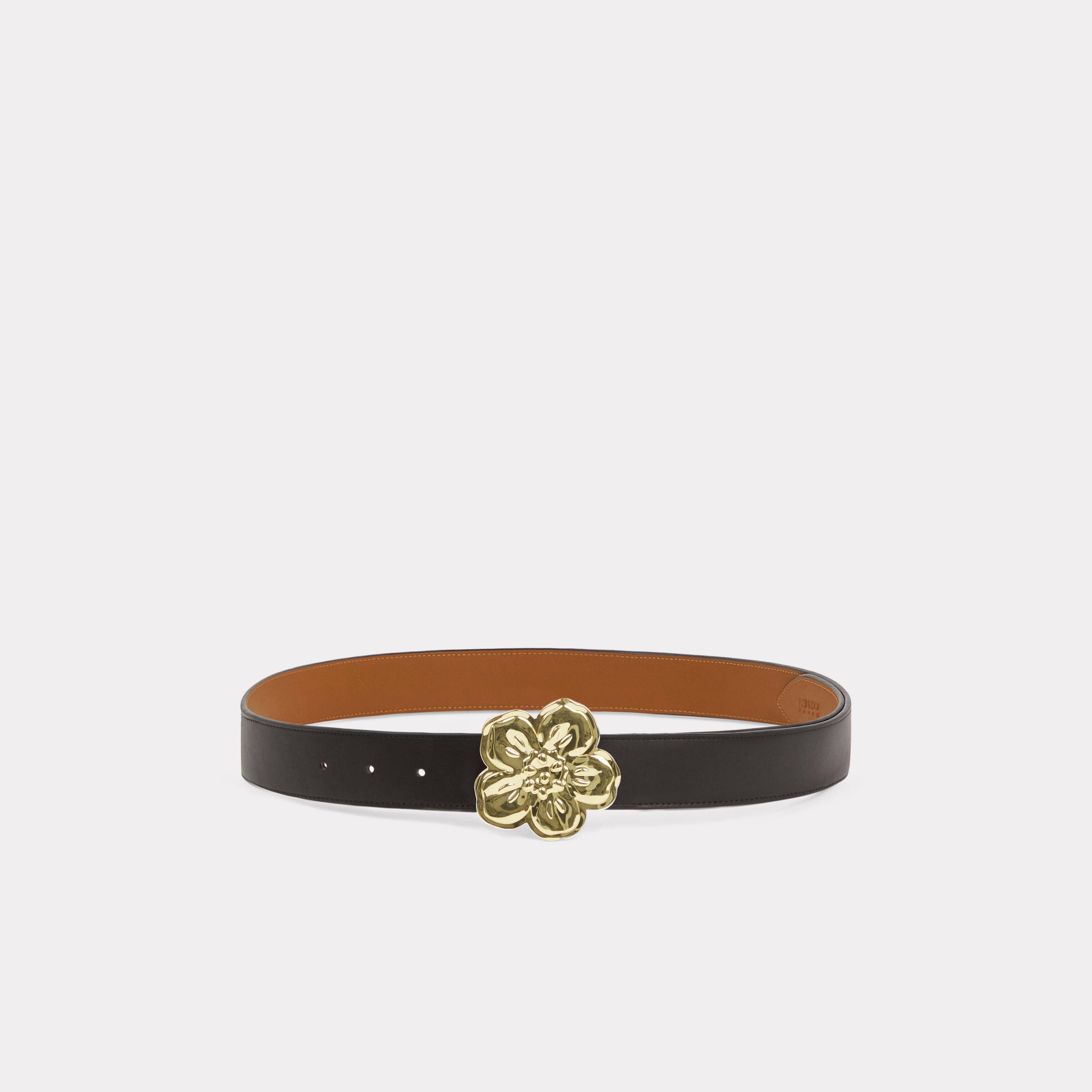Kenzo 'Boke Flower' Wide Reversible Leather Belt For Men Black - Mens Size 95