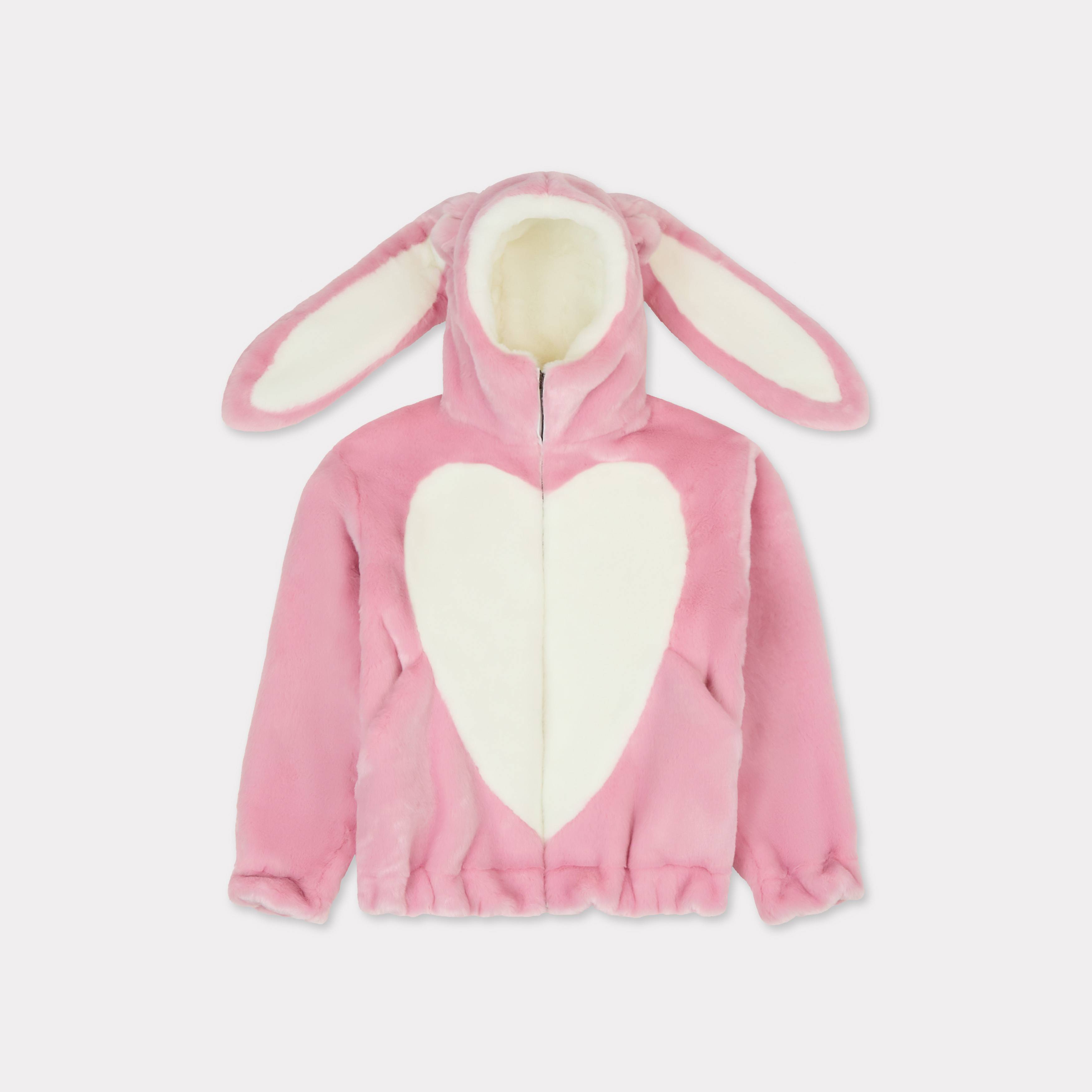 KENZO Bunny Hooded Jacket In Fake Fur, Woman, Flamingo Pink, Size S, Acrylic/polyester