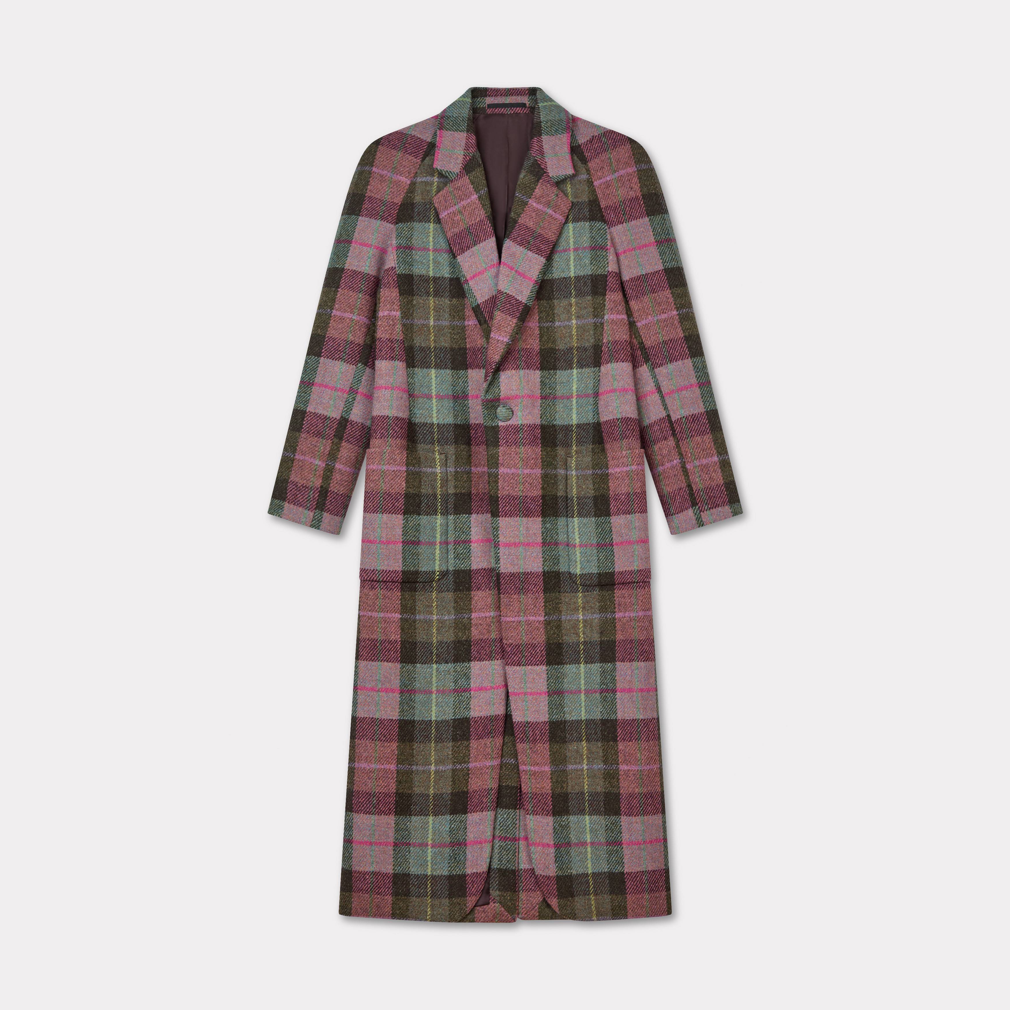 KENZO Long Tailored Jacket In Harris Tweed Dark Khaki - Womens Size 42
