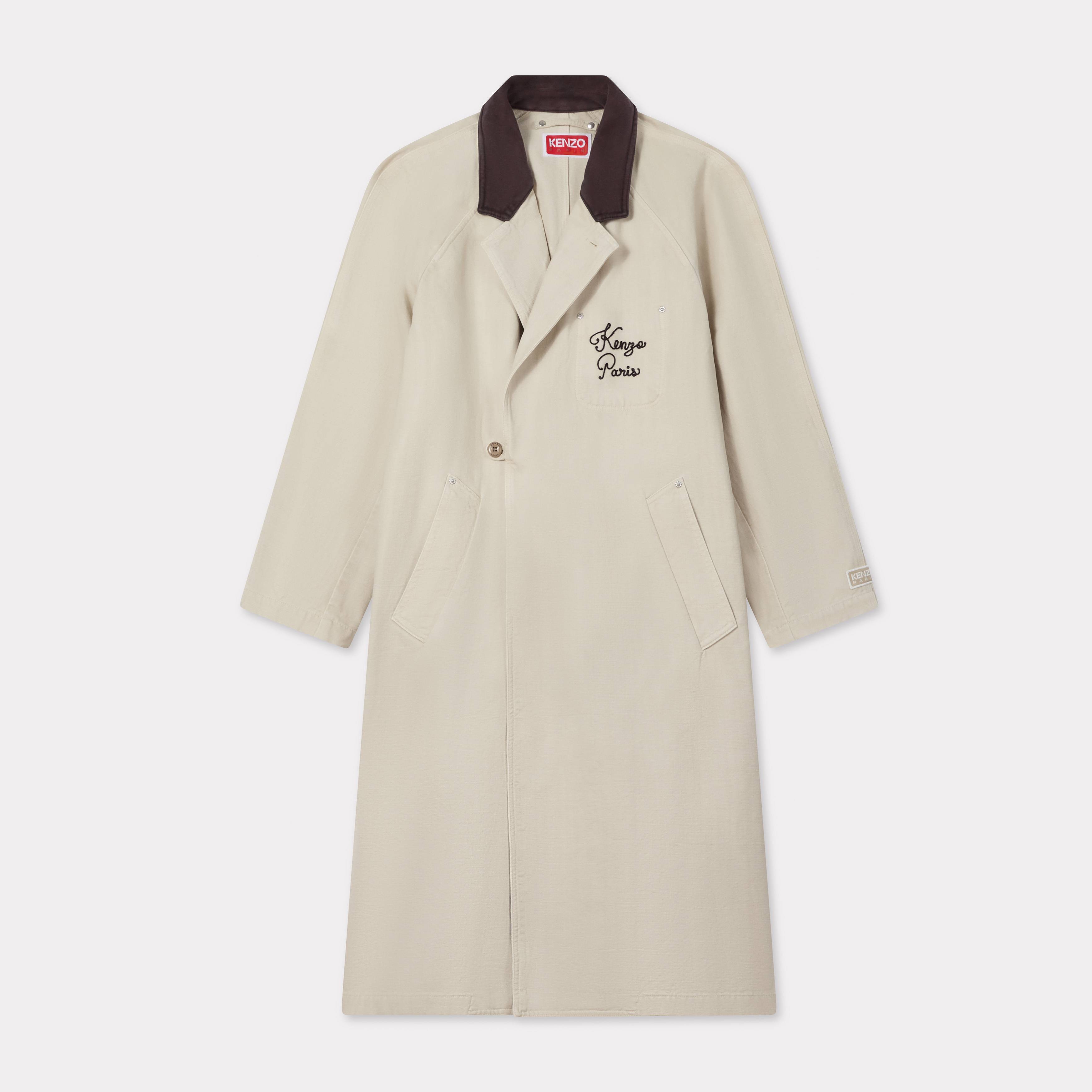 KENZO ' Paris Chainstitch' Wrap Coat In Washed Cotton, Man, Cream, Size 52, Cotton