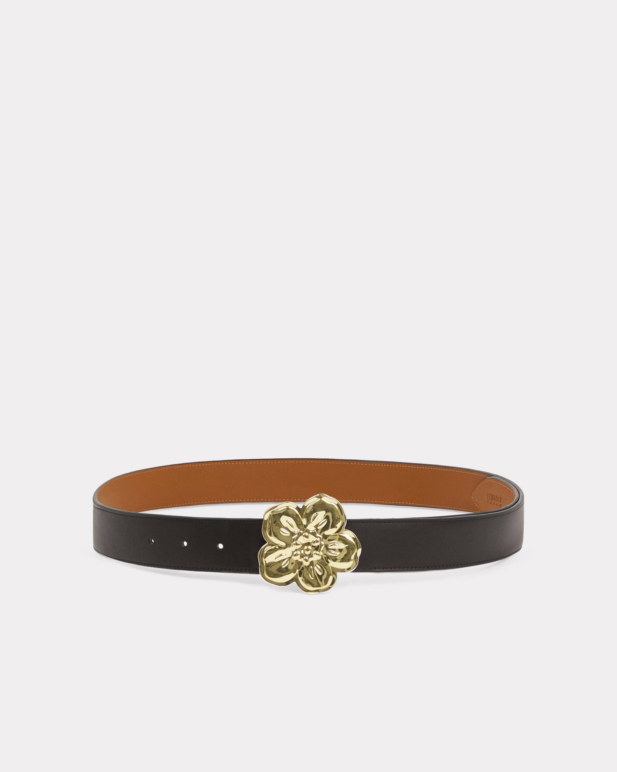 KENZO 'Boke Flower' Wide Reversible Leather Belt For Men Black- Mens - Size 90