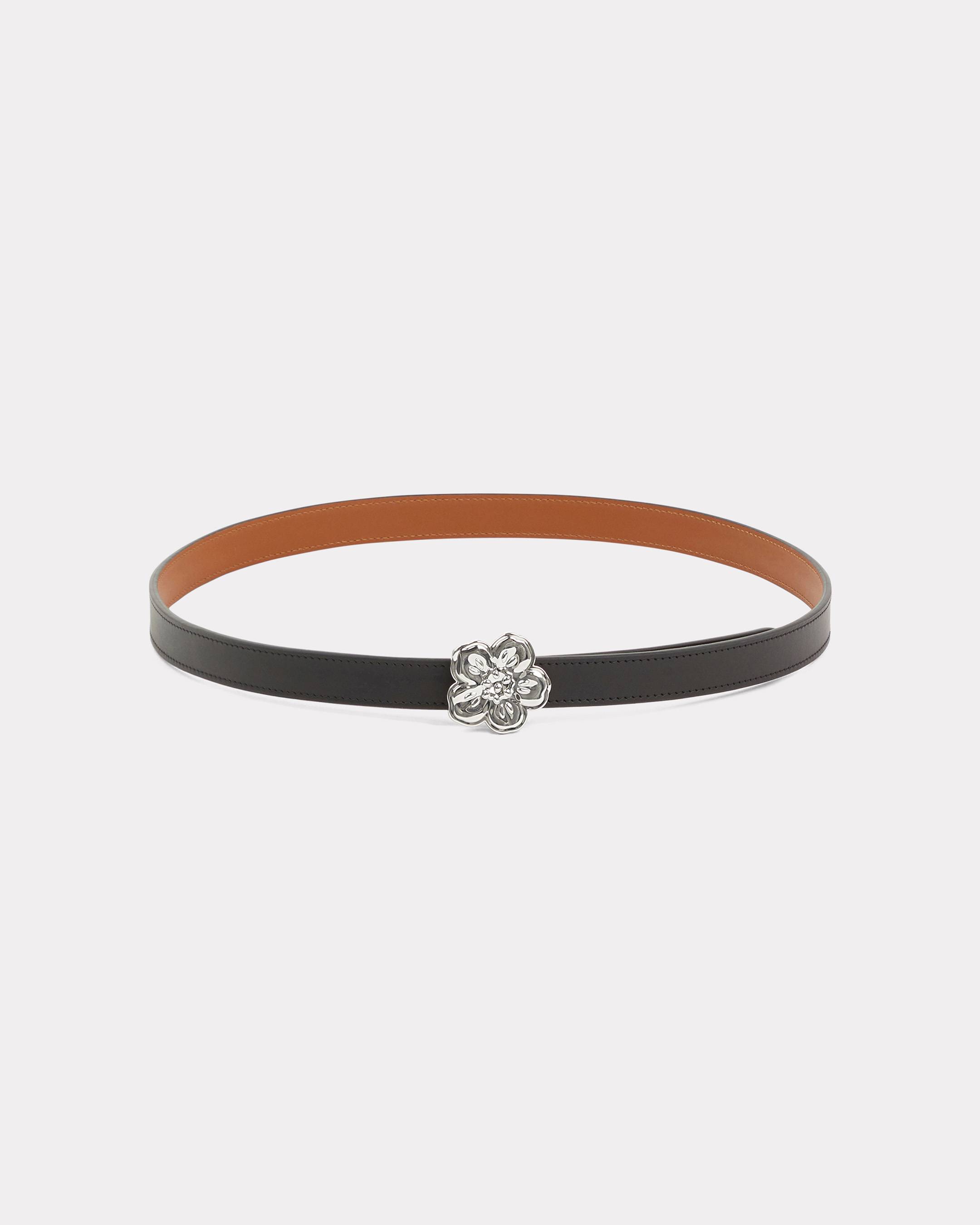 KENZO 'Boke Flower' Reversible Leather Belt For Men Black- Mens - Size 85