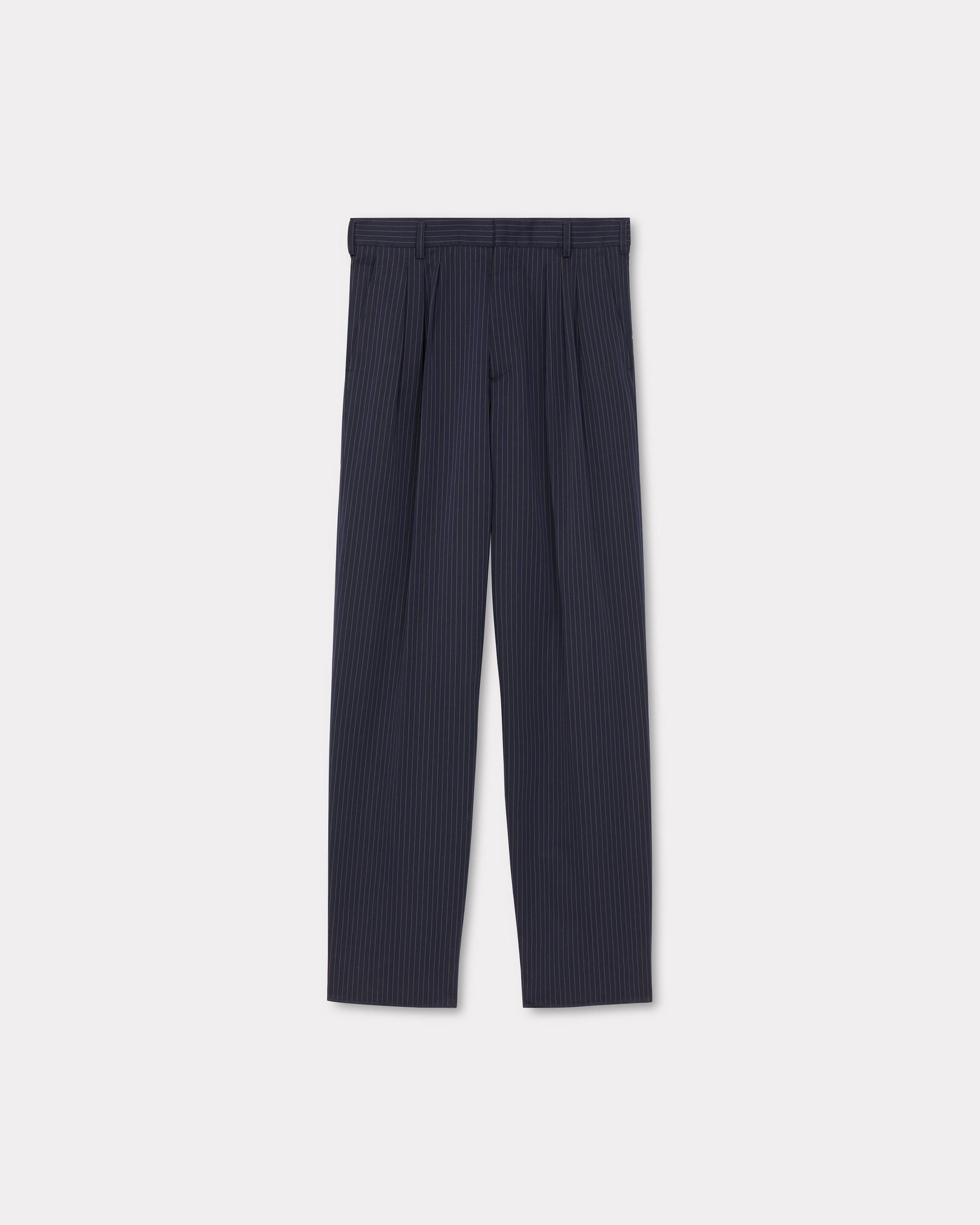 KENZO Pleated Tailored Pants, Man, Dark Blue, Size 46, Cotton/linen