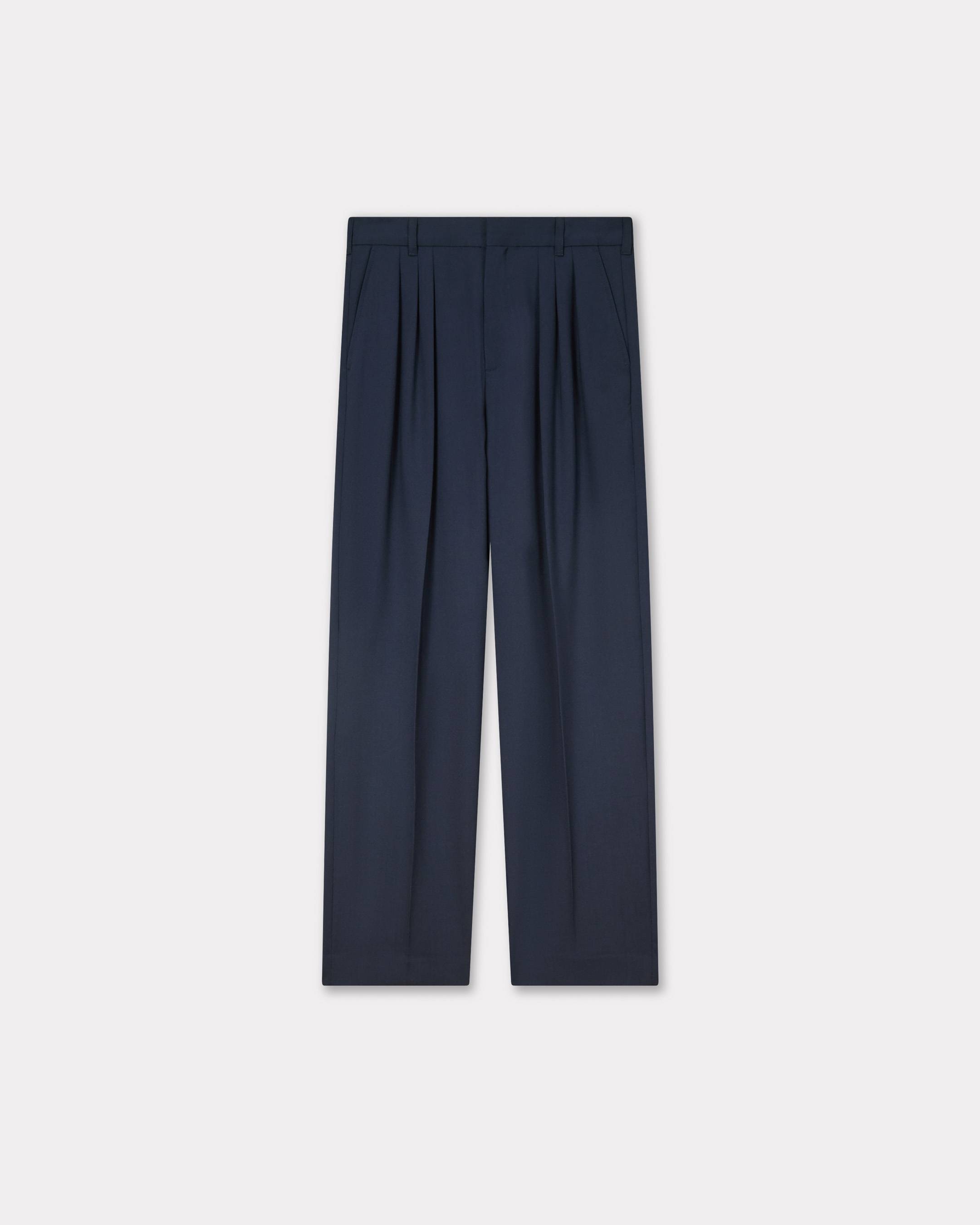 KENZO Pleated Tailored Pants In Virgin Wool Blue Black- Mens - Size 44