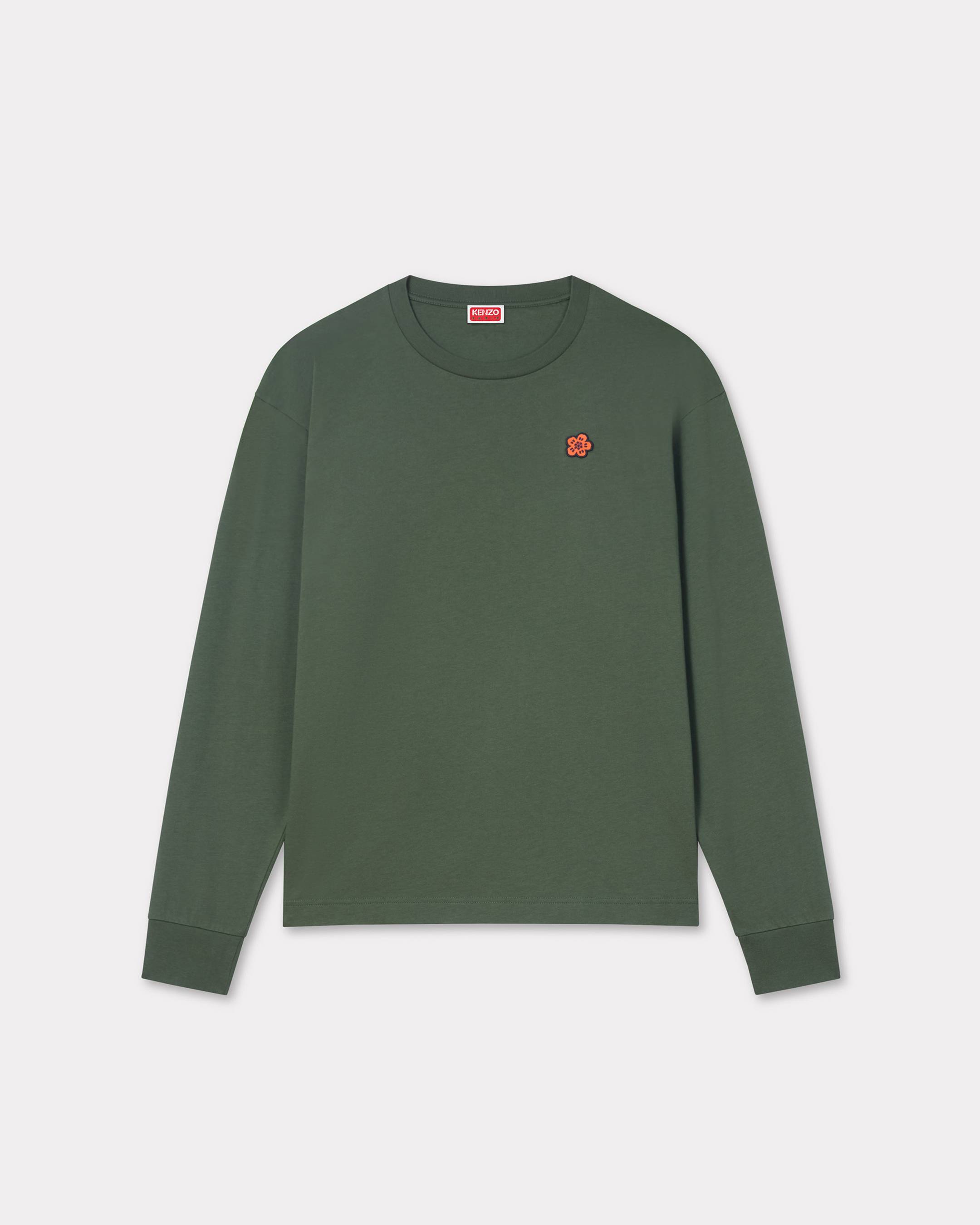 KENZO 'Boke Flower' Embroidered Long Sleeve T-shirt , Man, Dark Khaki, Size L, Cotton
