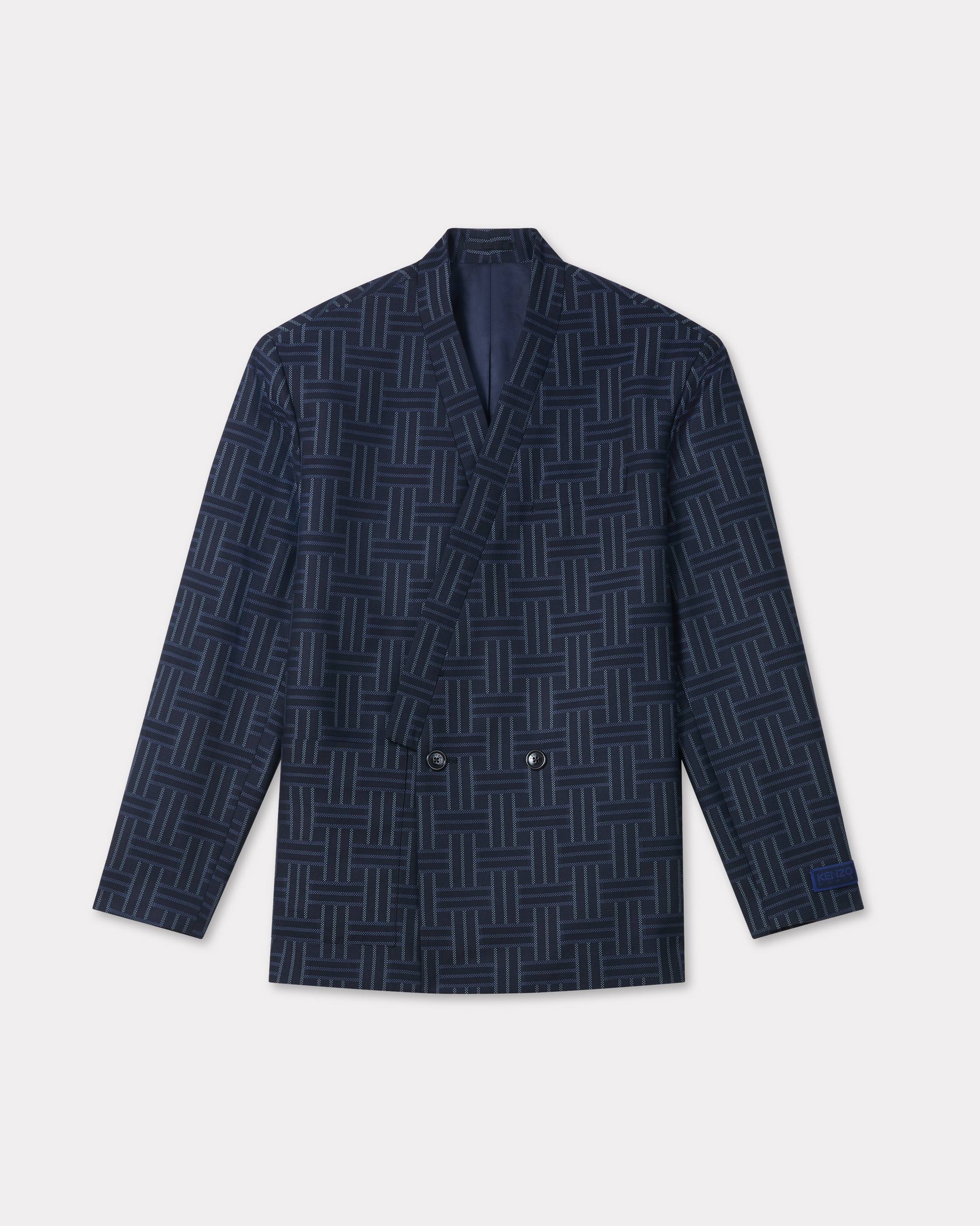 KENZO ' Weave' Tailored Kimono Jacket In Wool And Cotton, Man, Dark Blue, Size 52, Cotton