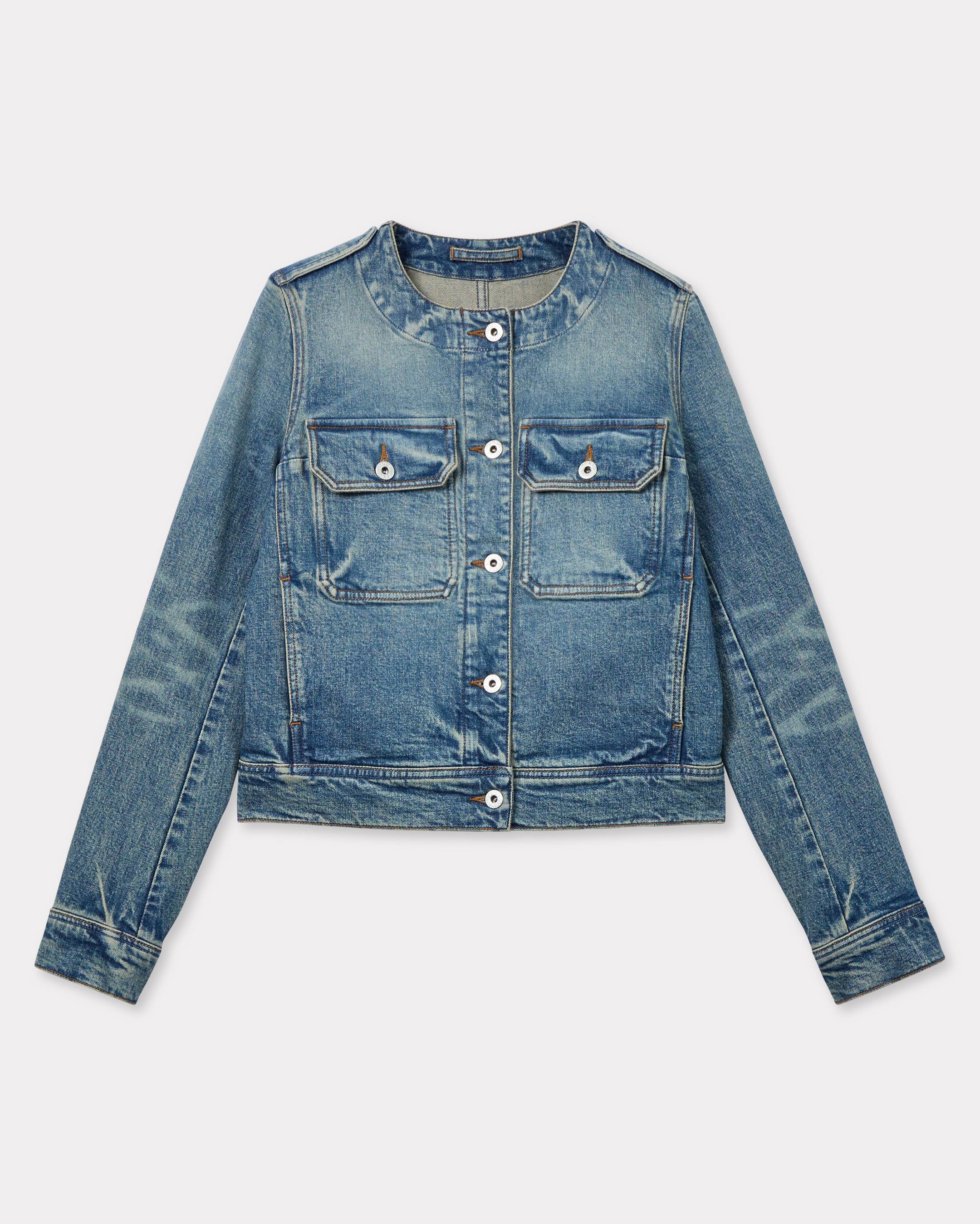KENZO Giacca Senza Collo In Denim Giapponese Elasticizzato Medium Stone Blue Denim- Donna - Taglia 42