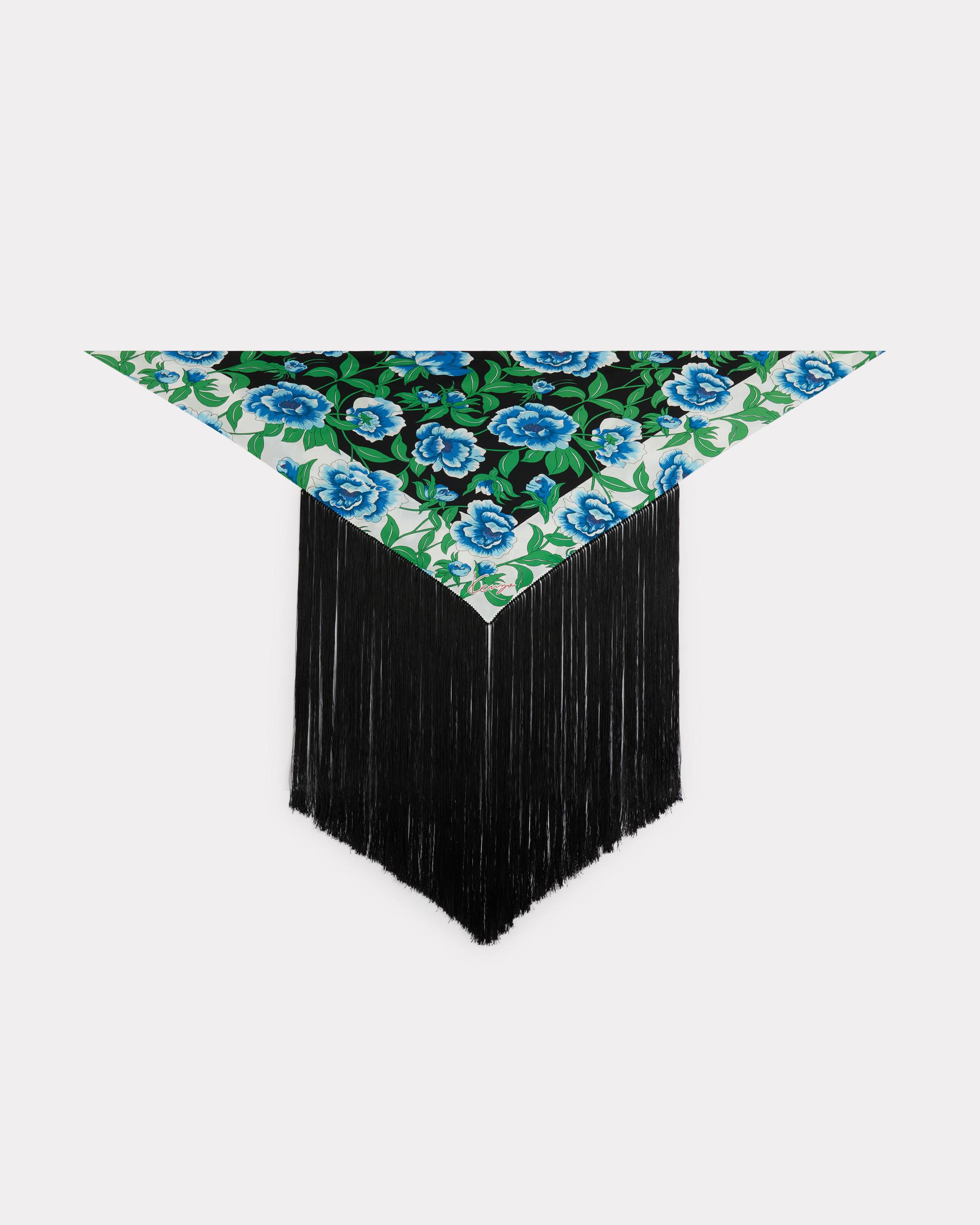 KENZO 'Kenzo Peonies' Large Tassel Triangle In Silk Black Womens - Size One