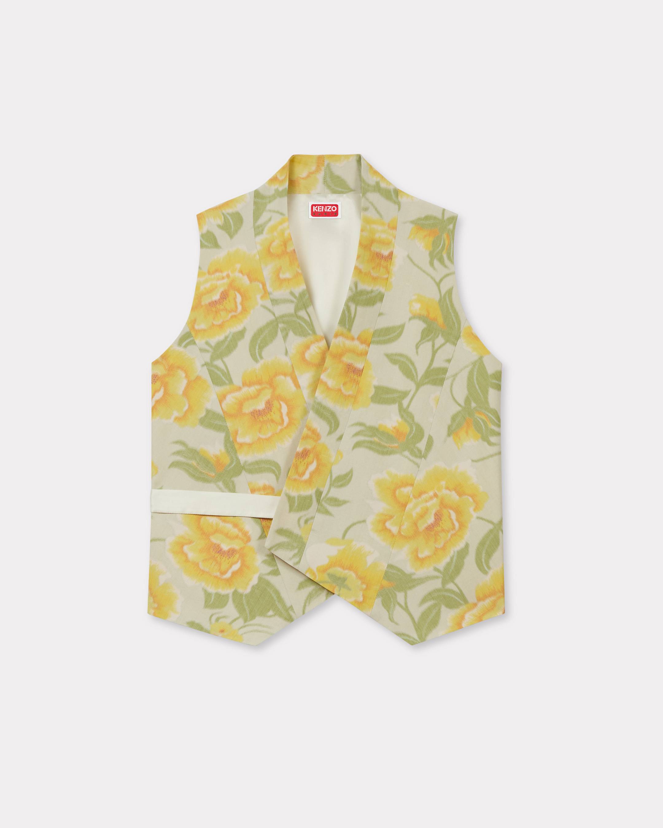 KENZO Peonies' kimono waistcoat in cotton linen and satin