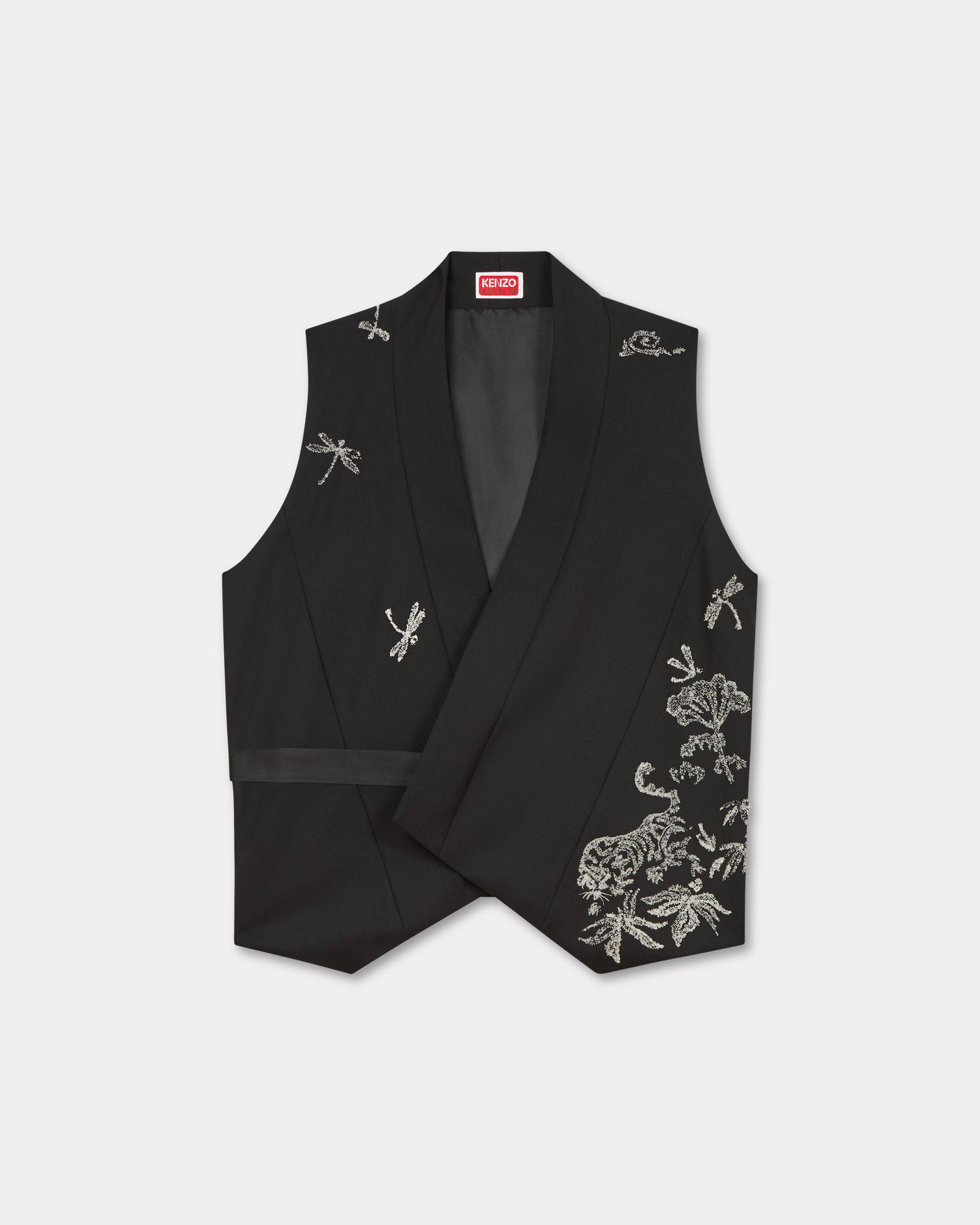 KENZO 'Kenzo Paris Jungle' Embroidered Kimono Waistcoat In Virgin Wool And Satin Black Womens - Size L