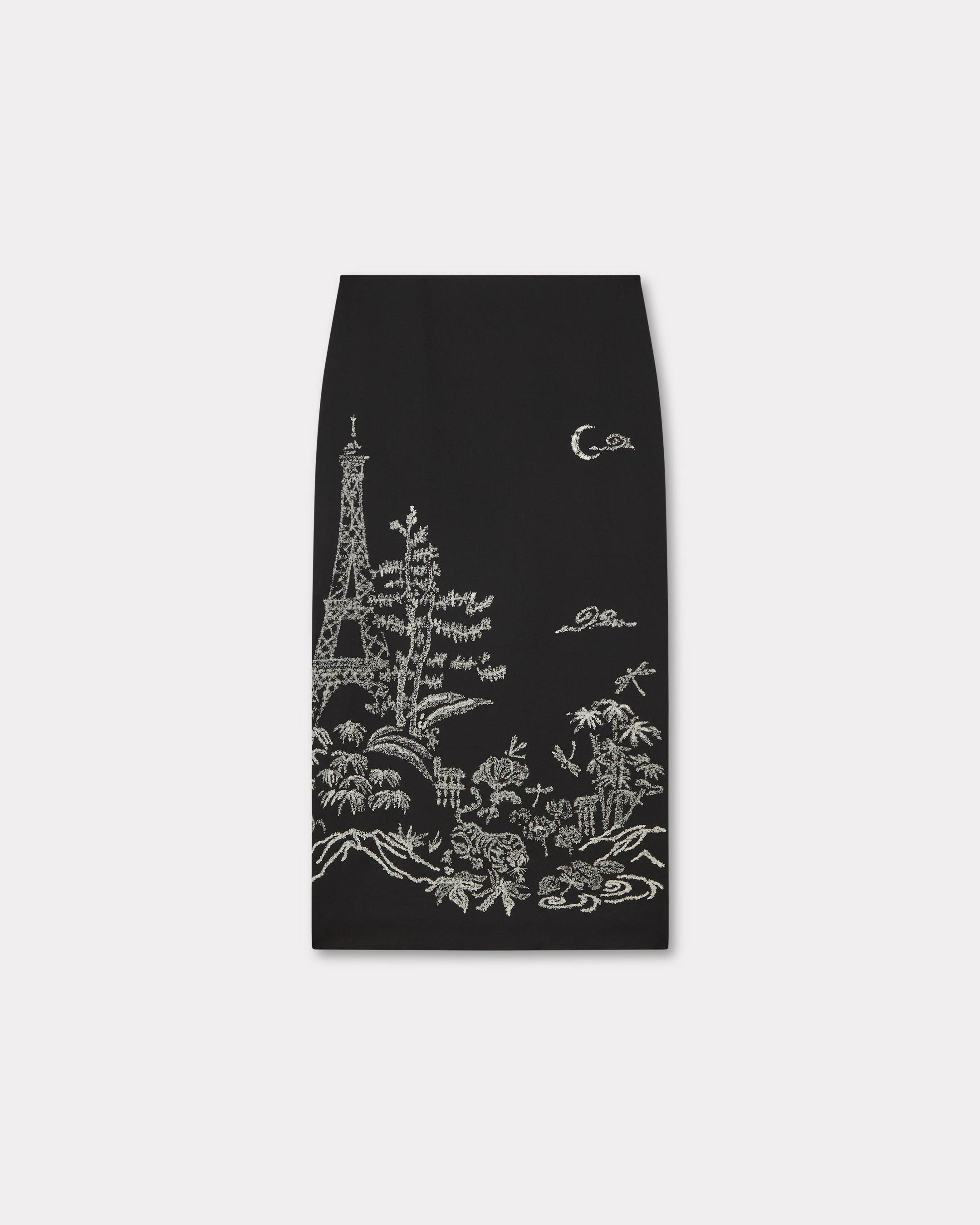 KENZO 'Kenzo Paris Jungle' Embroidered Long Straight Skirt In Virgin Wool Black Womens - Size 38