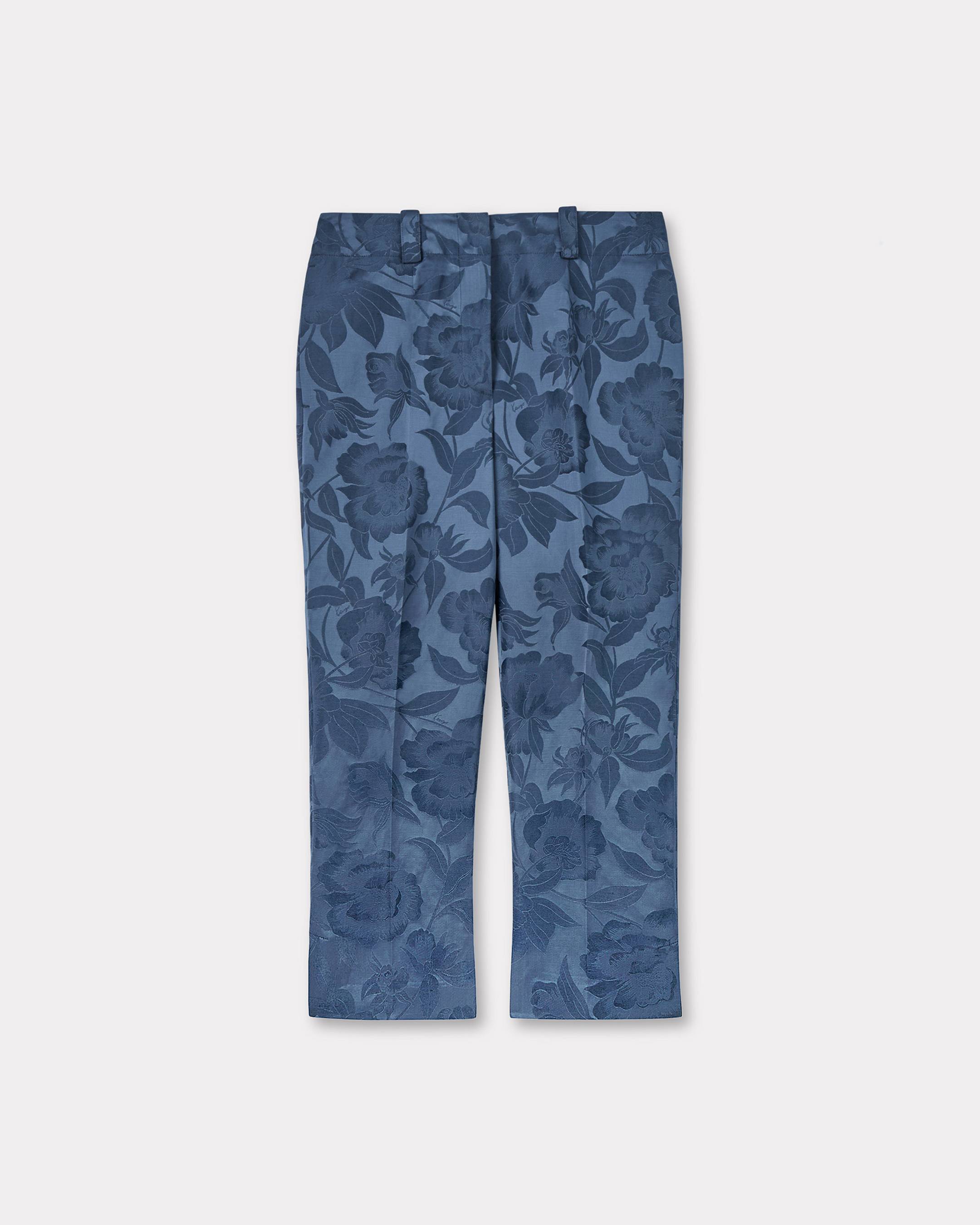 KENZO ' Peonies' Cropped Pants Linen Jacquard, Woman, Blue, Size 34,