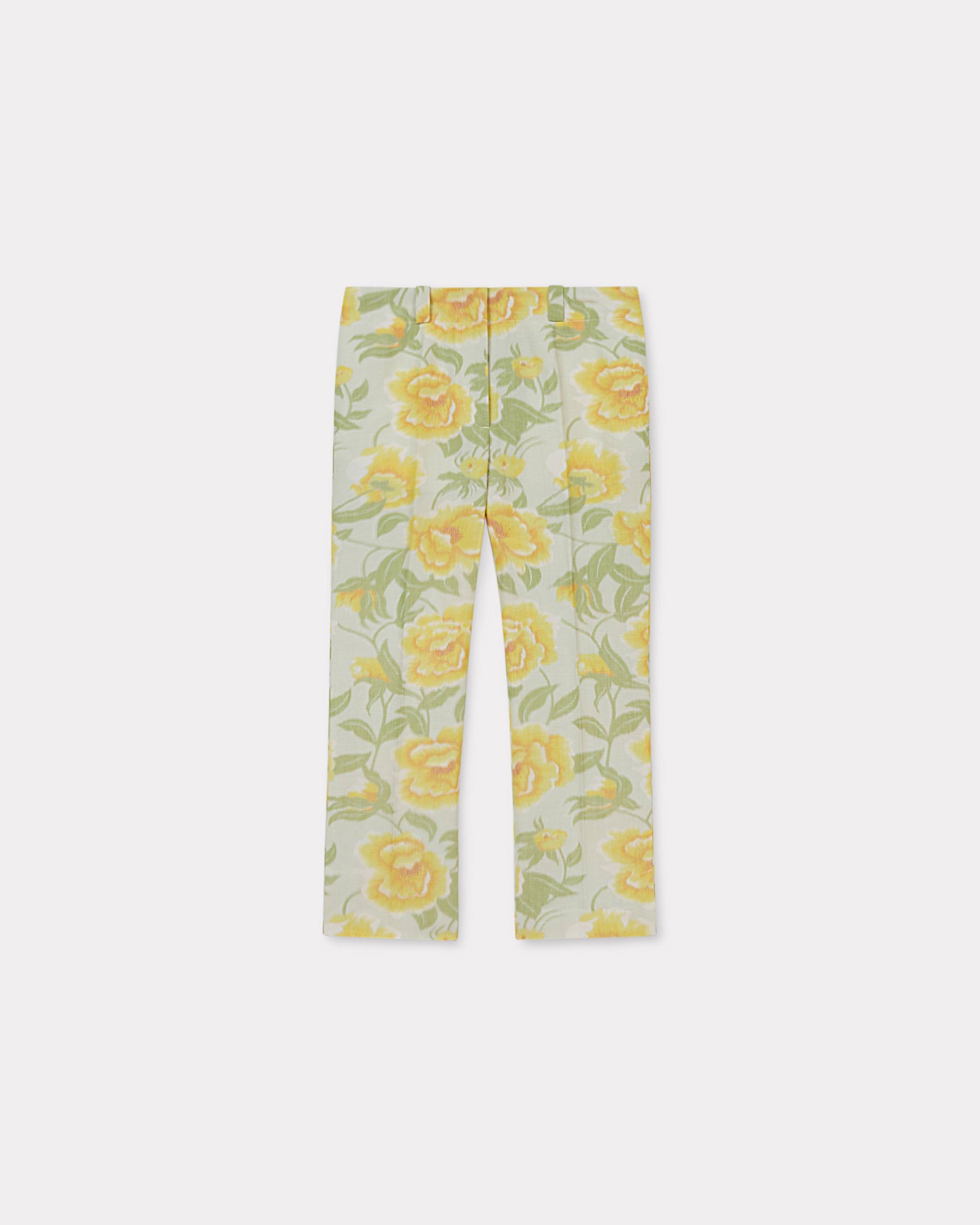 KENZO Pantalon 3/4 'KENZO Peonies' En Jacquard De Coton Et Lin, Femme, Blanc, Taille , 40