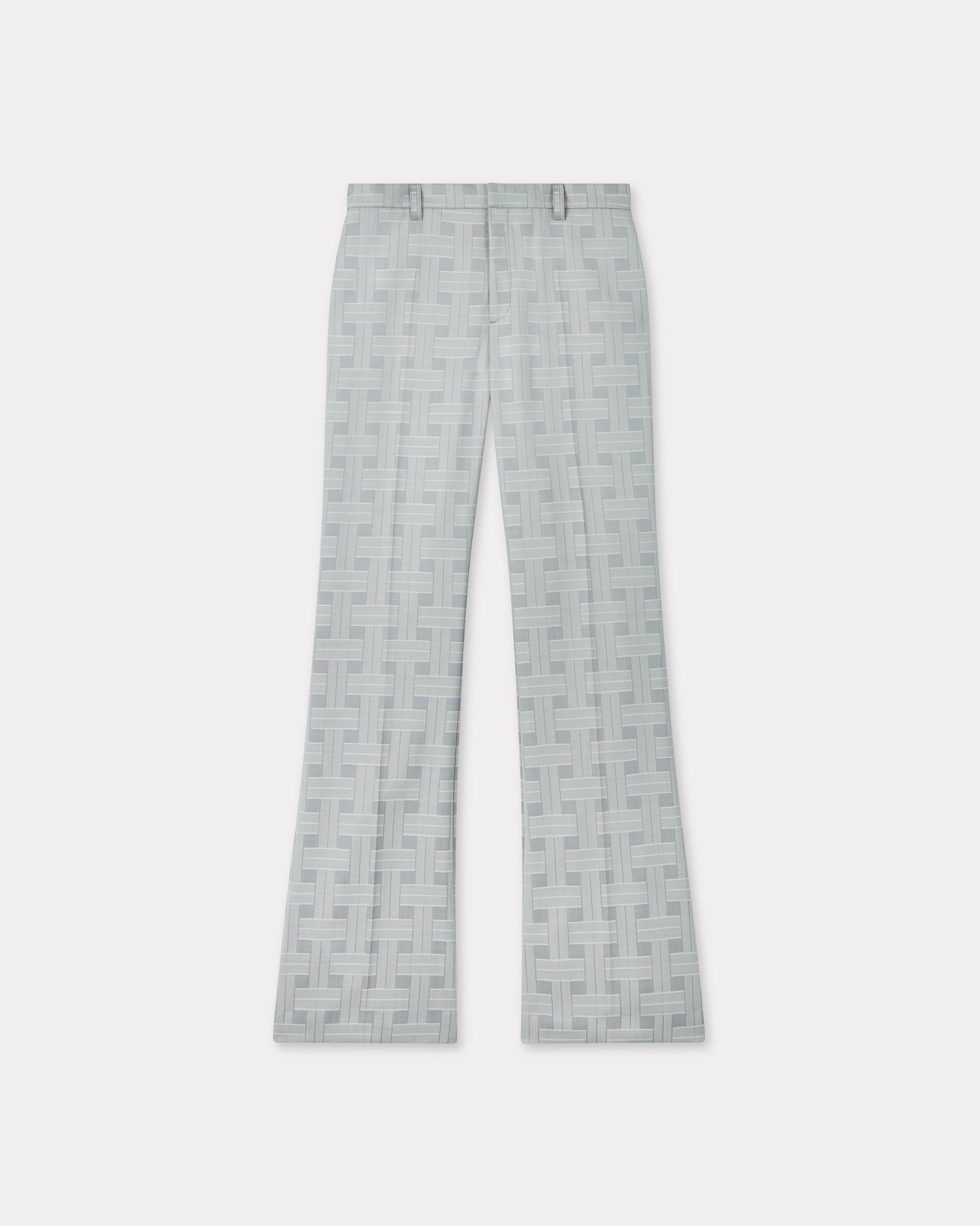 KENZO ' Weave' Flared Pants In Jacquard Wool, Woman, Pale Gray, Size 34, Wool