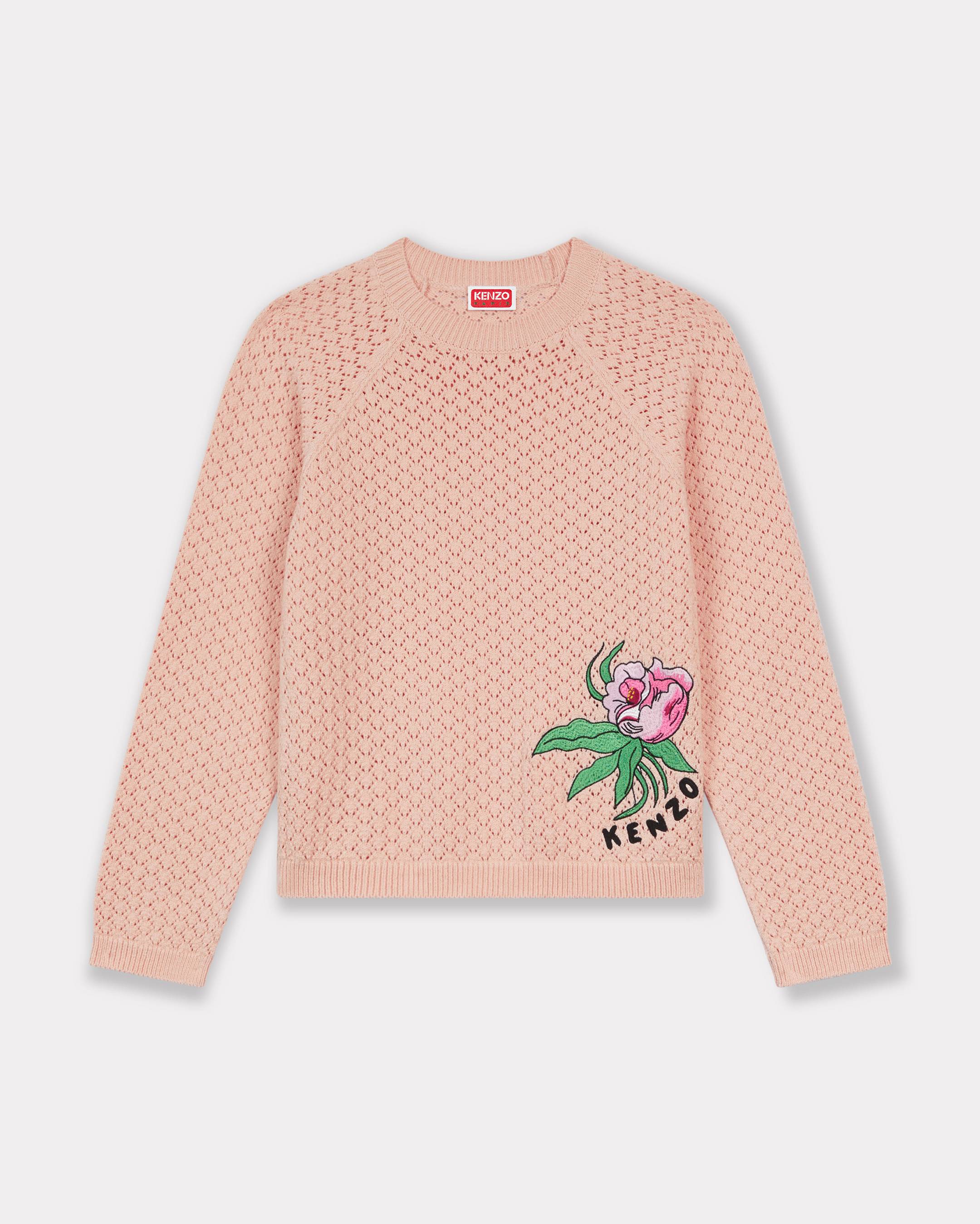 KENZO ' Peonies' Embroidered Sweater, Woman, Nude, Size M, Wool