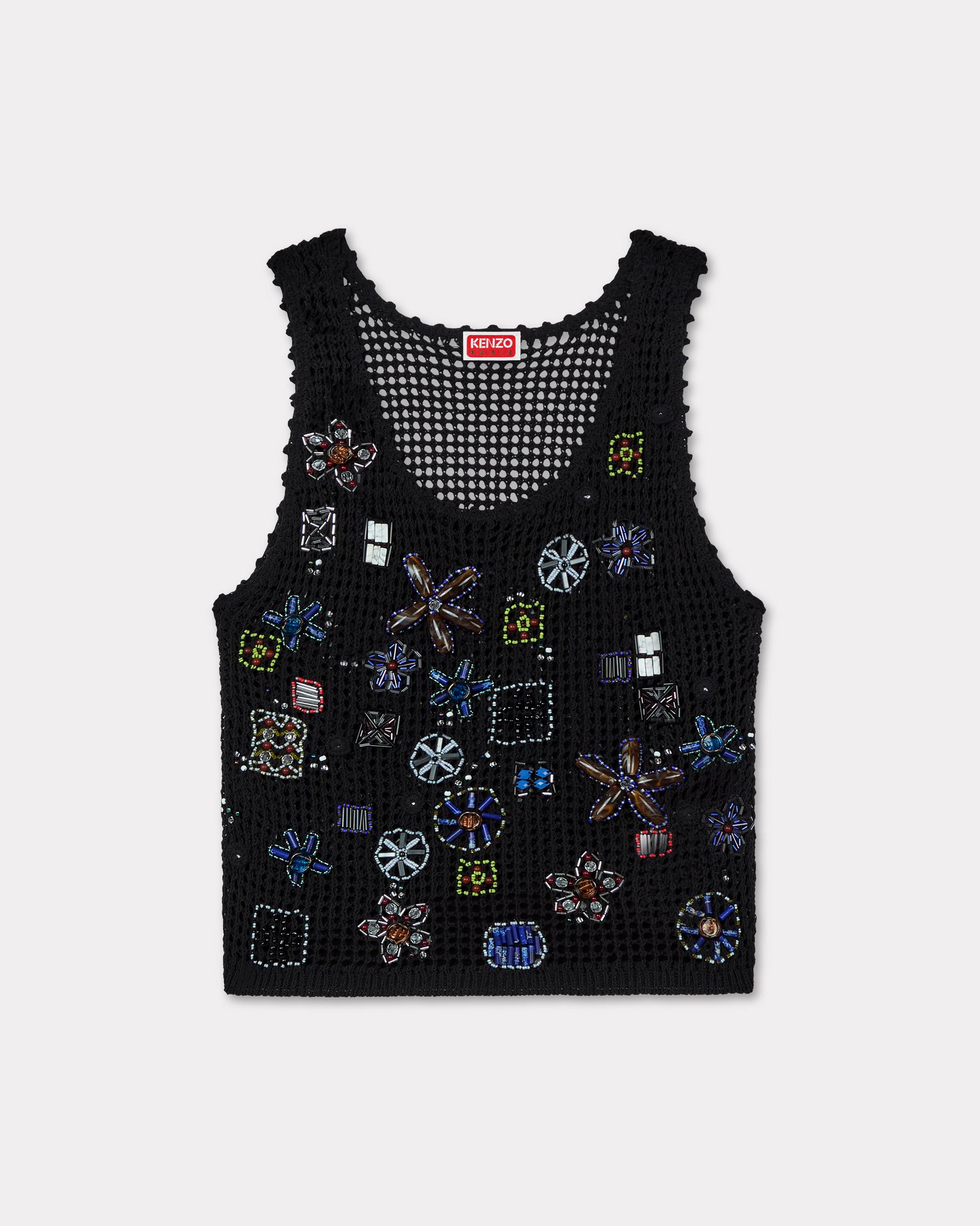 KENZO Knitted Tank Top Embroidered In Mesh, Woman, Black, Size L, Cotton/polyamide