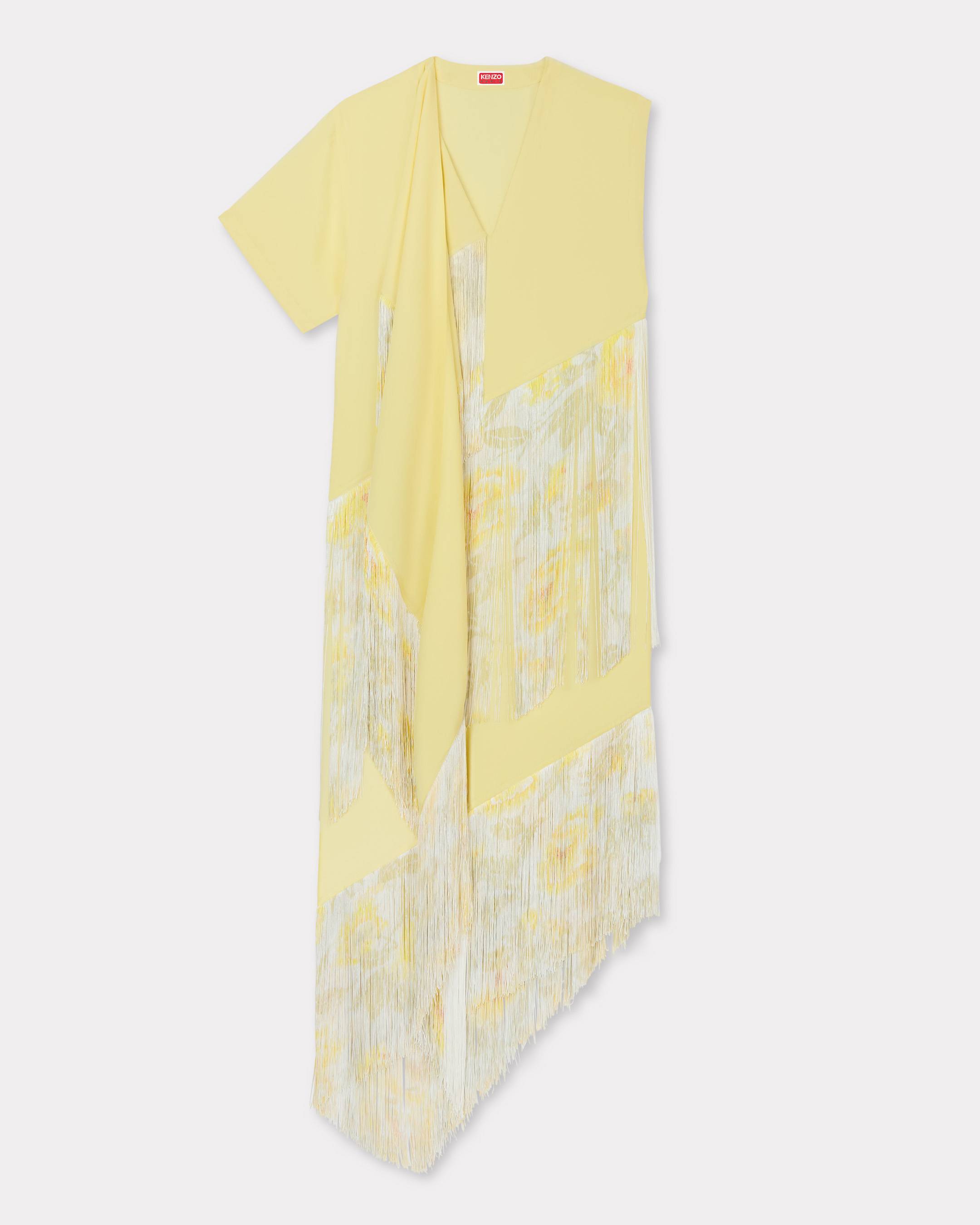 KENZO ' Peonies' Fringed Long Dress, Woman, Cream, Size 34, Cotton