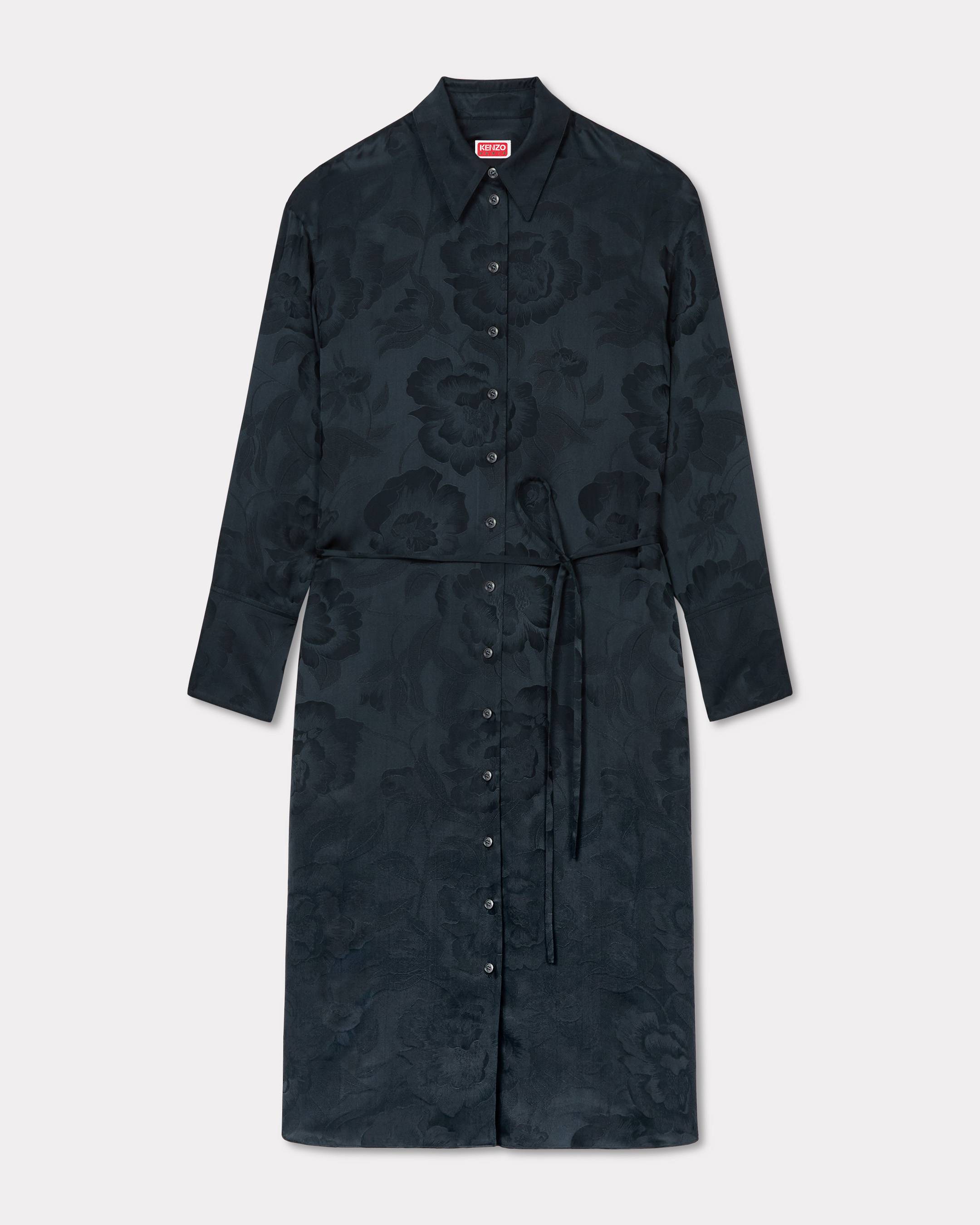KENZO Peonies' Midi Shirt Dress In Mixed Silk, Woman, Black, Size 42, Silk