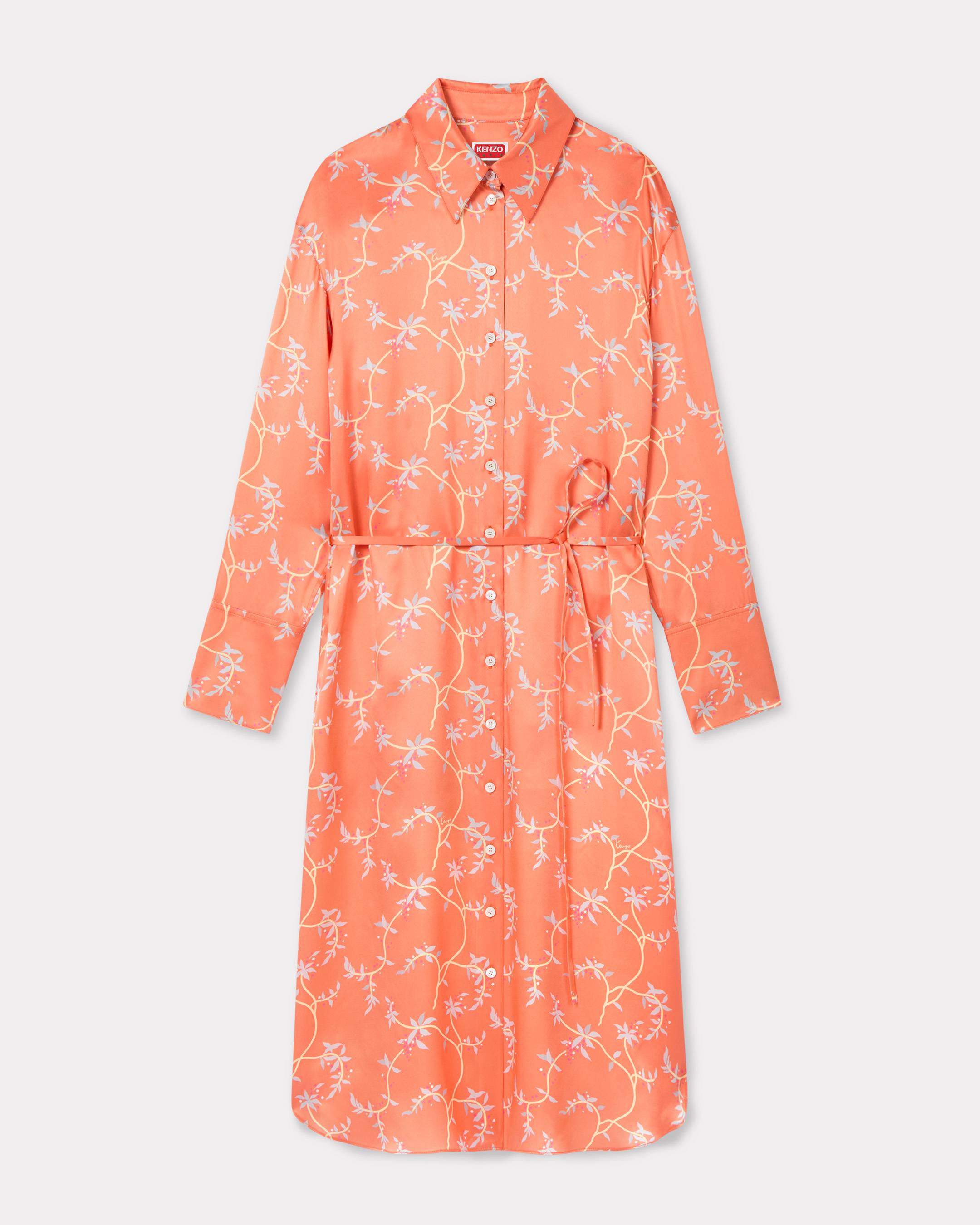 KENZO 'Kenzo Jungle Flower' Midi Shirt Dress In Silk Apricot - Womens Size 34
