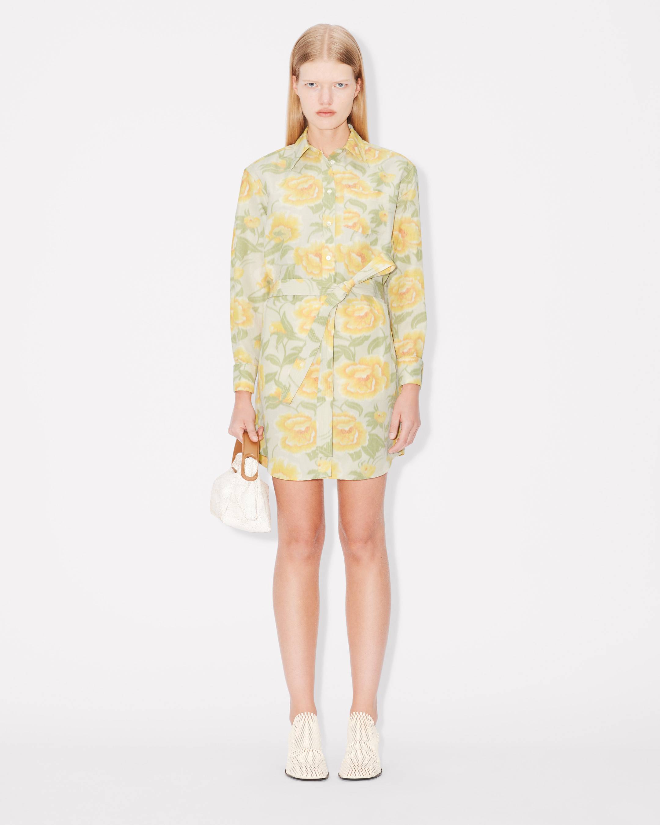 ワンピース KENZO SS25 ' Peonies Kimono sleeve' dress (FF52RO4059O1 01) KENZO Peonies' kimono sleeve shirt dress in cotton linen