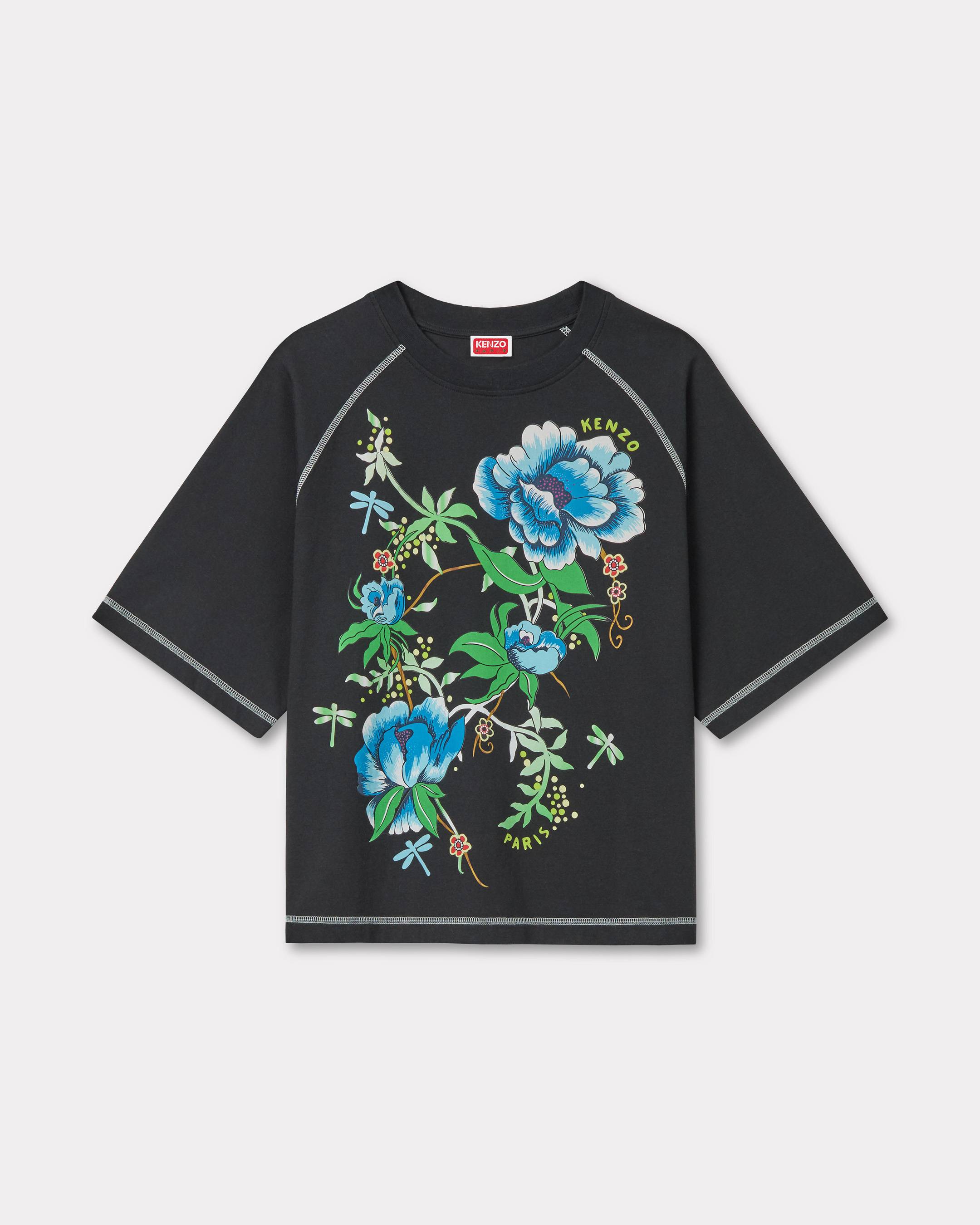 KENZO ' Peonies' T-shirt , Woman, Black, Size L, Cotton