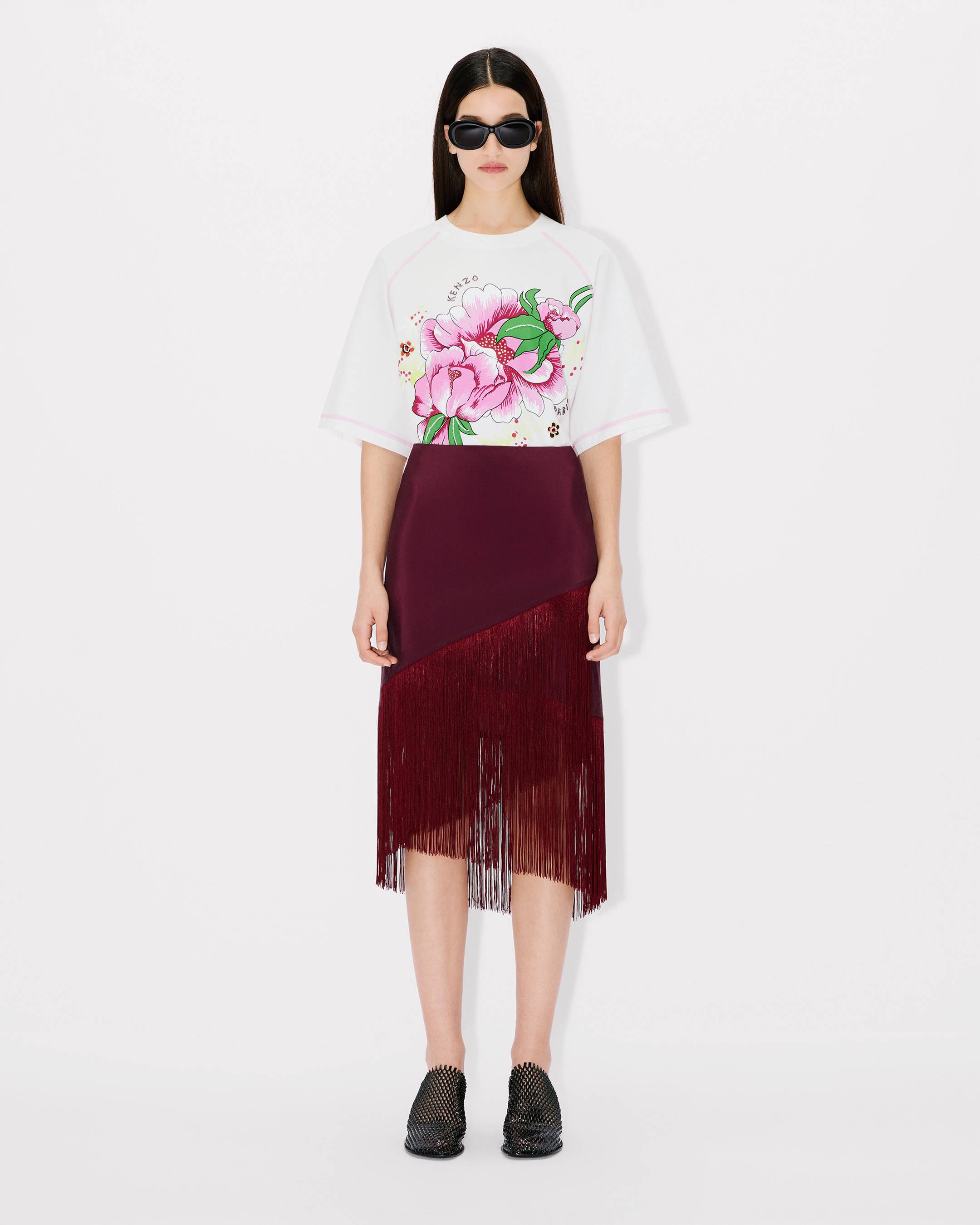 KENZO ヒオニ フリント クルネック Tシャツ FF52TS1664SG 02 KENZO Peonies' T-shirt in cotton | Women's | KENZO
