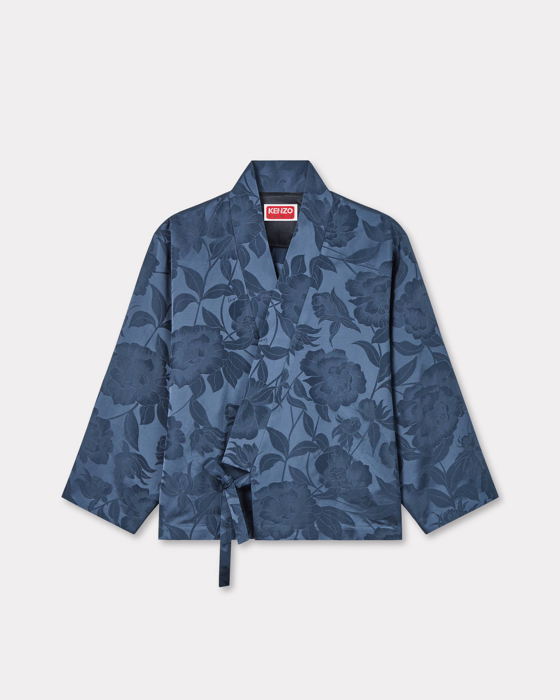 KENZO ' Peonies' Kimono Jacket In Jacquard Cotton Linen, Woman, Blue, Size 38,