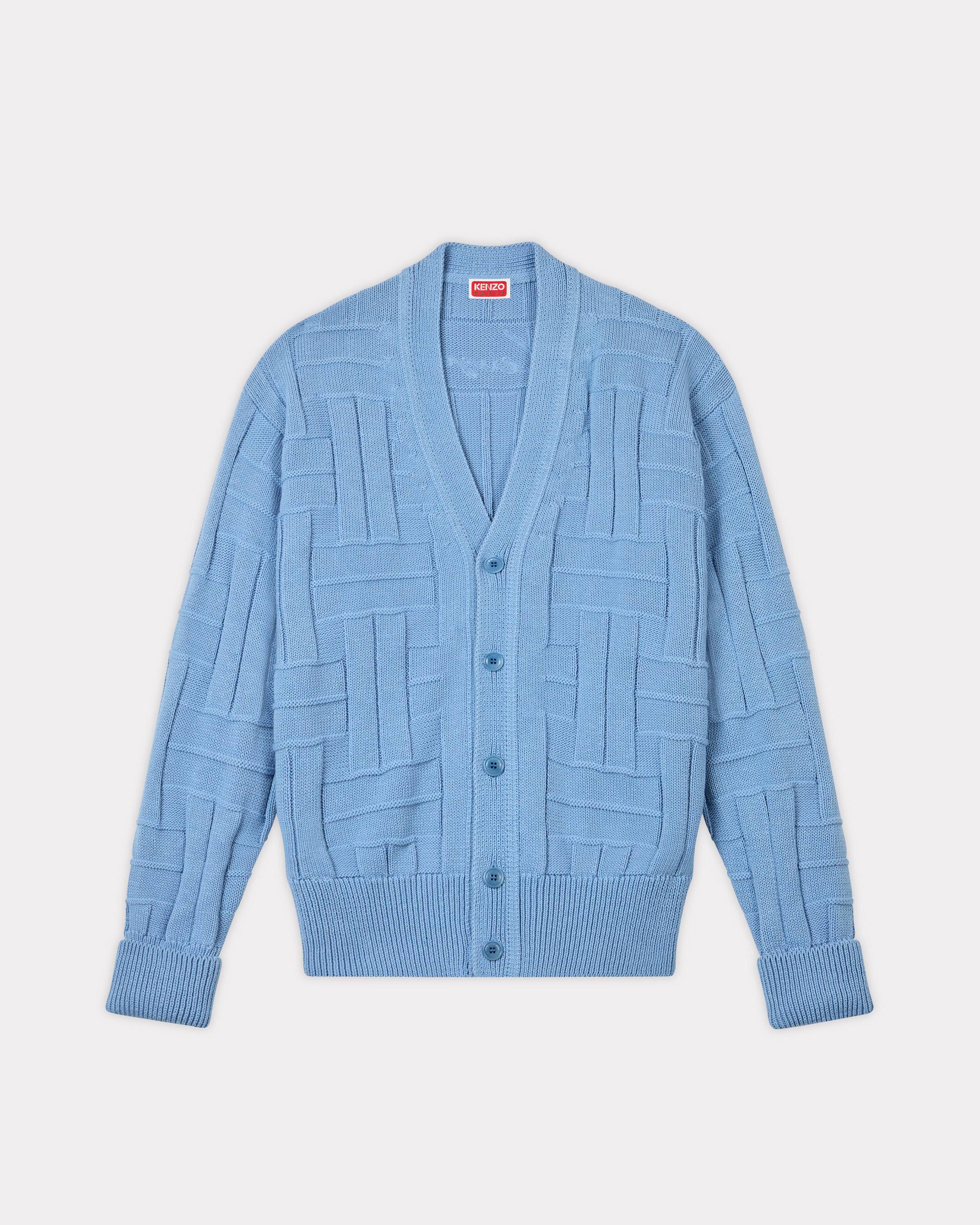 KENZO ' Weave' Embroidered Cardigan , Man, Sky Blue, Size S, Cotton