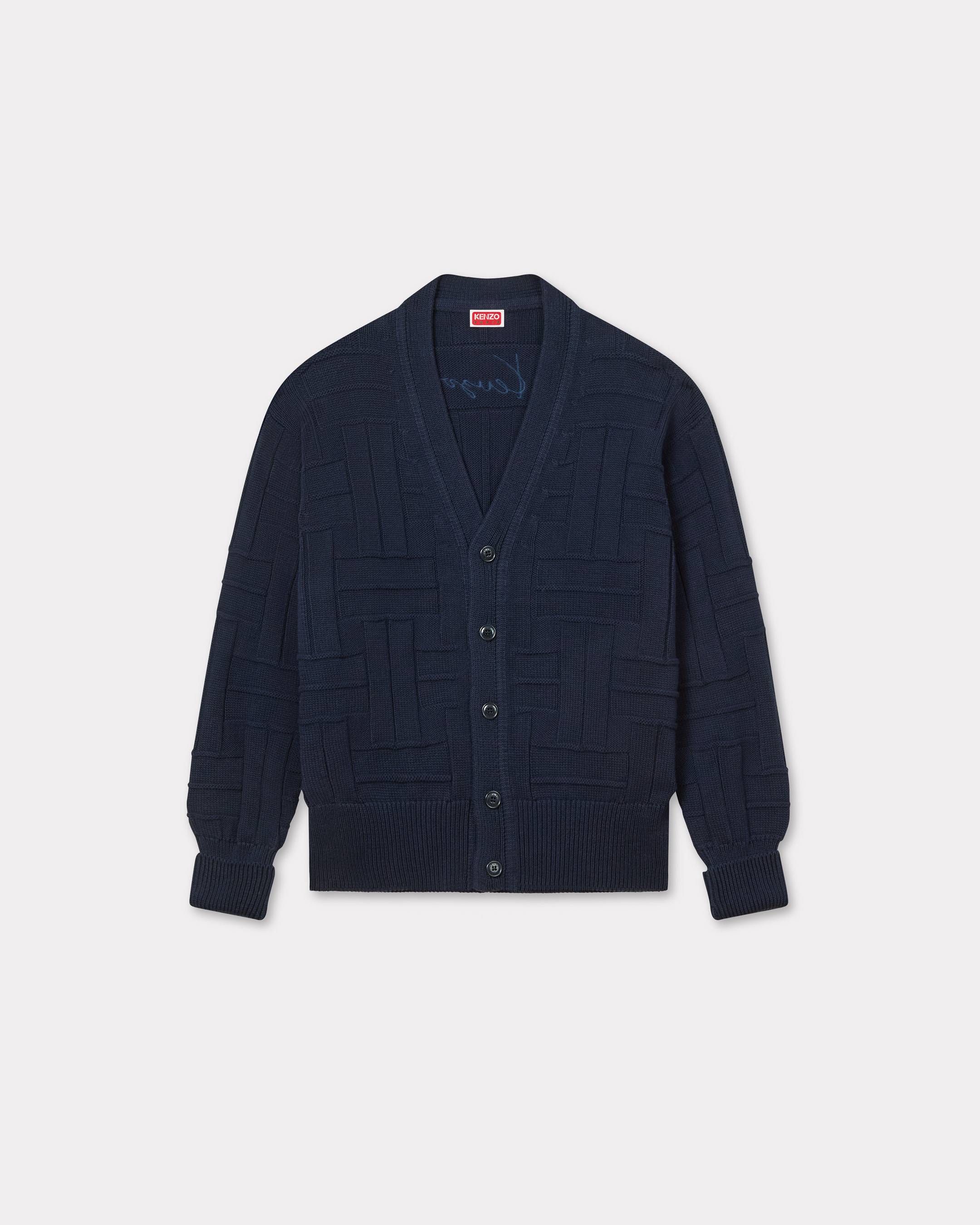 KENZO 'Kenzo Weave' Embroidered Cardigan In Cotton Blue Black Mens - Size S