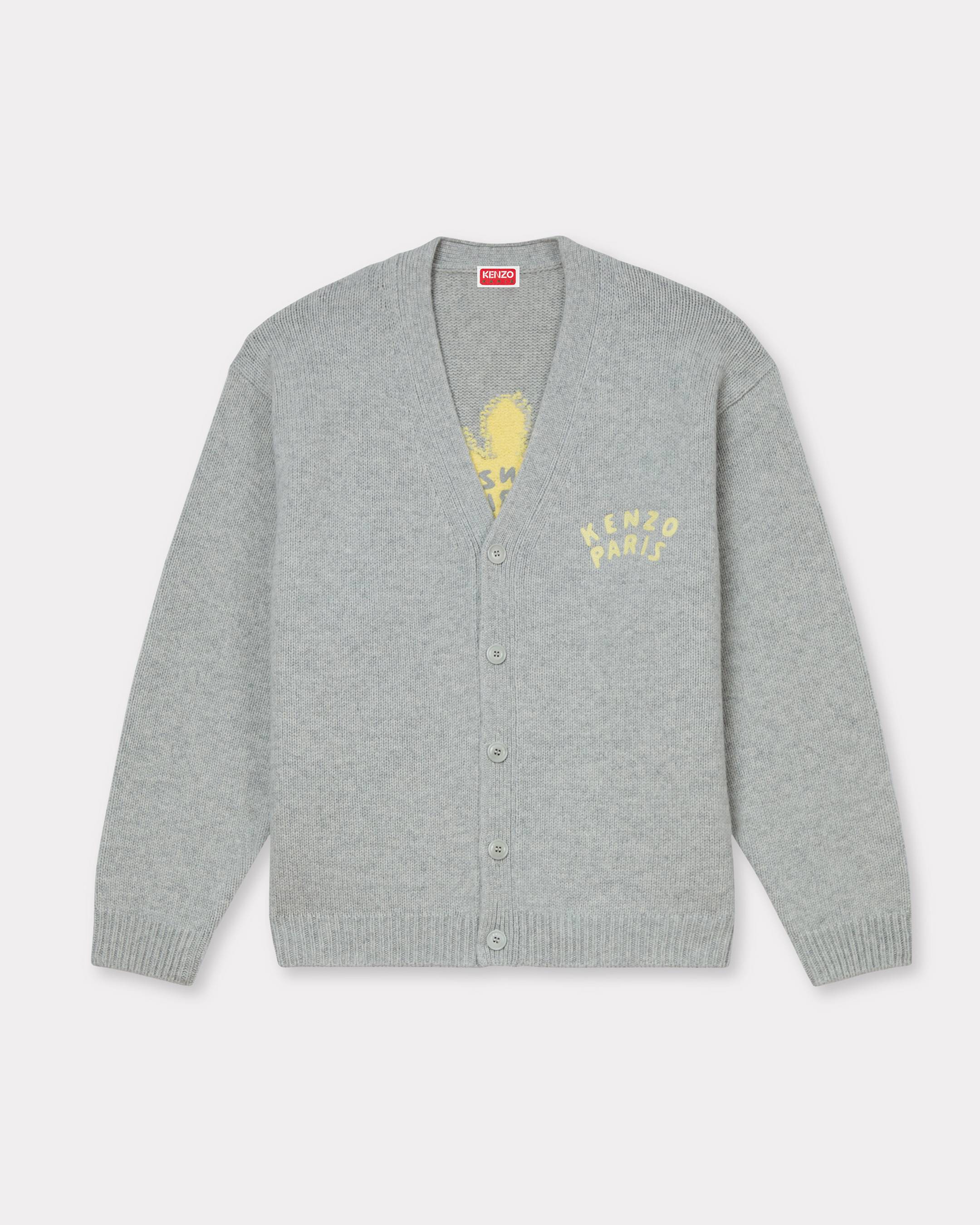 KENZO ' Dragonfly' Embroidered Cardigan, Man, Pale Gray, Size M, Wool