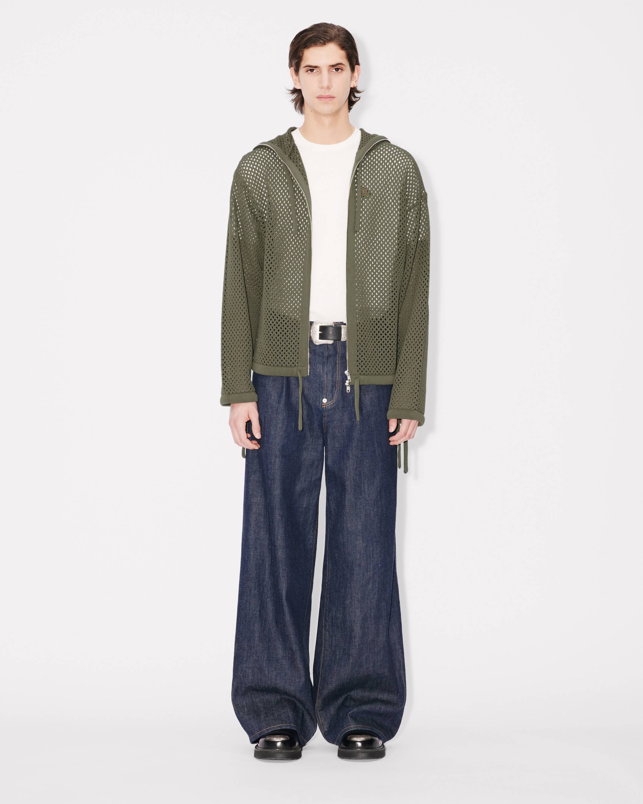 けんけん エンブロイド ニット メッシュ フーディー