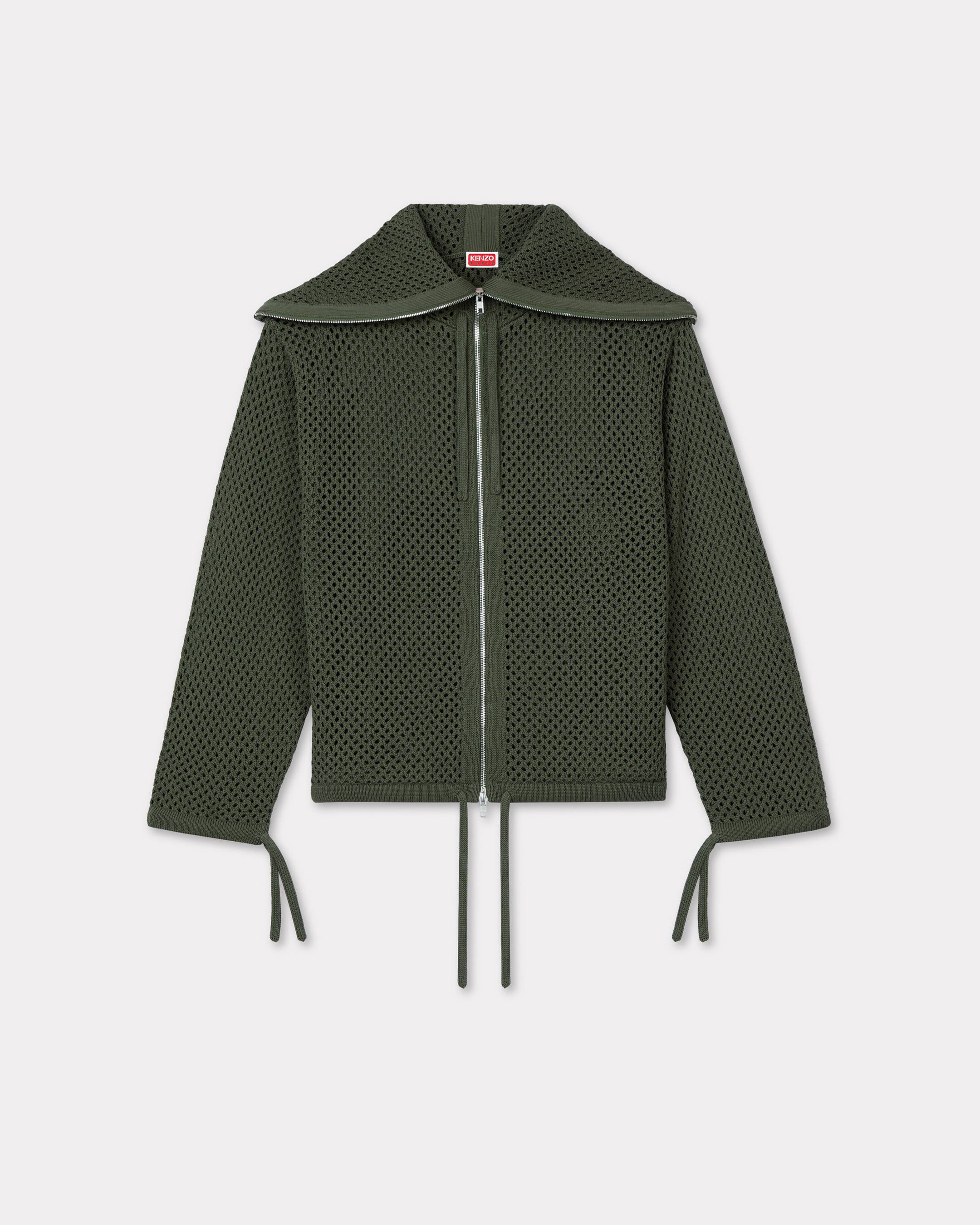 Kenzo Sweatshirt Zippé à Capuche Brodé En Mesh Homme Kaki - M