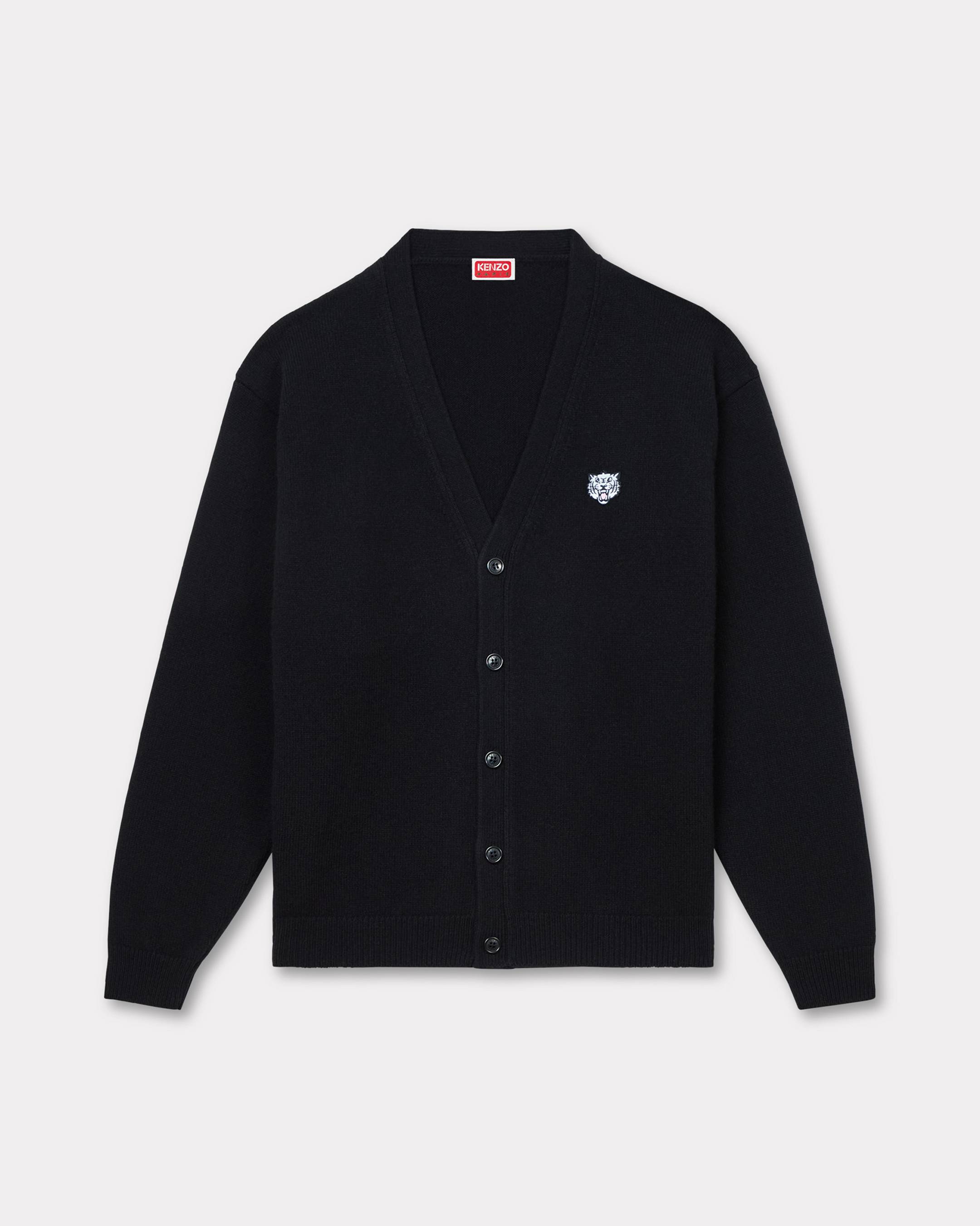 KENZO ' Happy Tiger' Embroidered Cardigan In Merino Wool, Man, Black, Size Xl, Wool