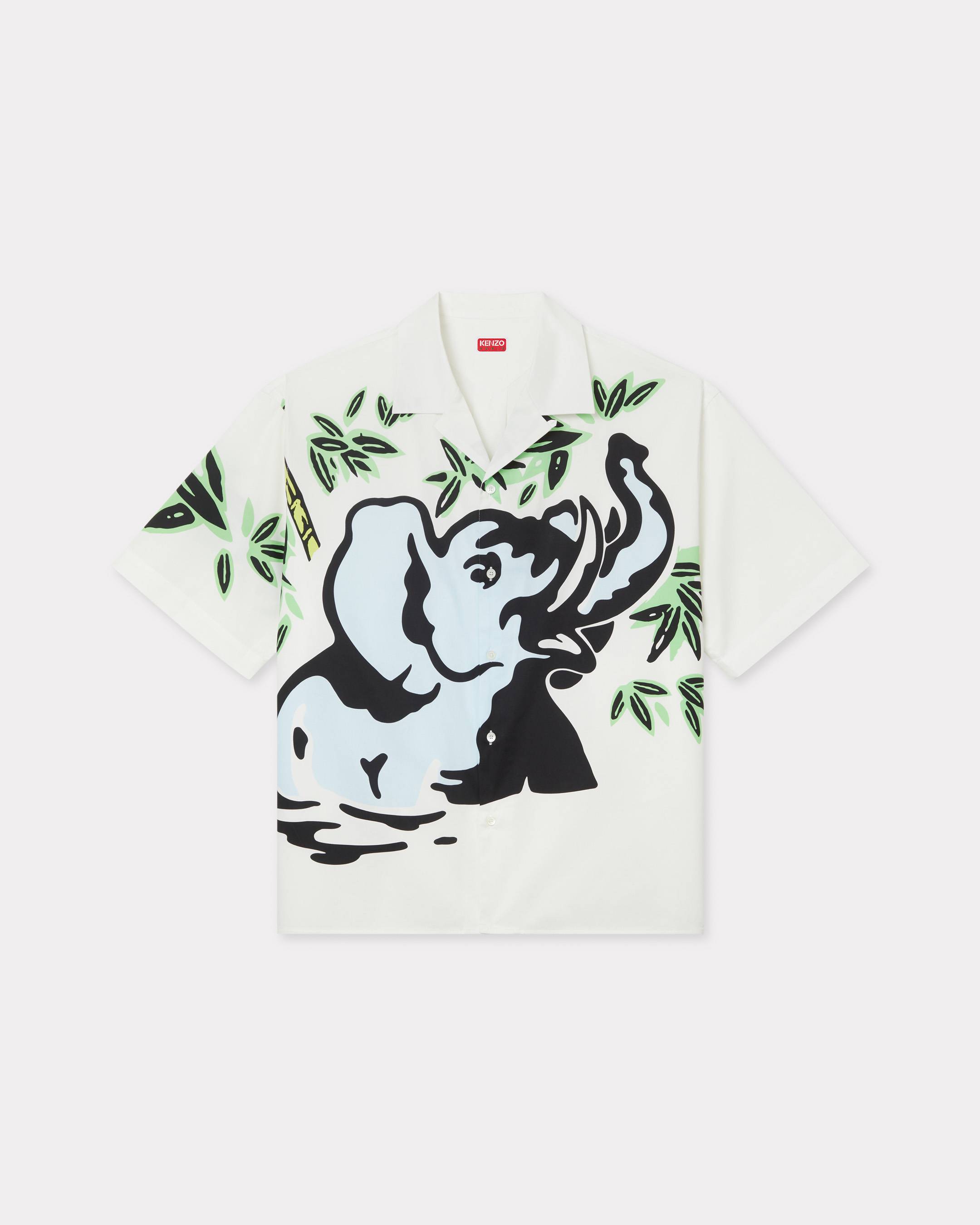 KENZO ' Jungle Elephant' Hawaiian Shirt , Man, White, Size Xxl, Cotton