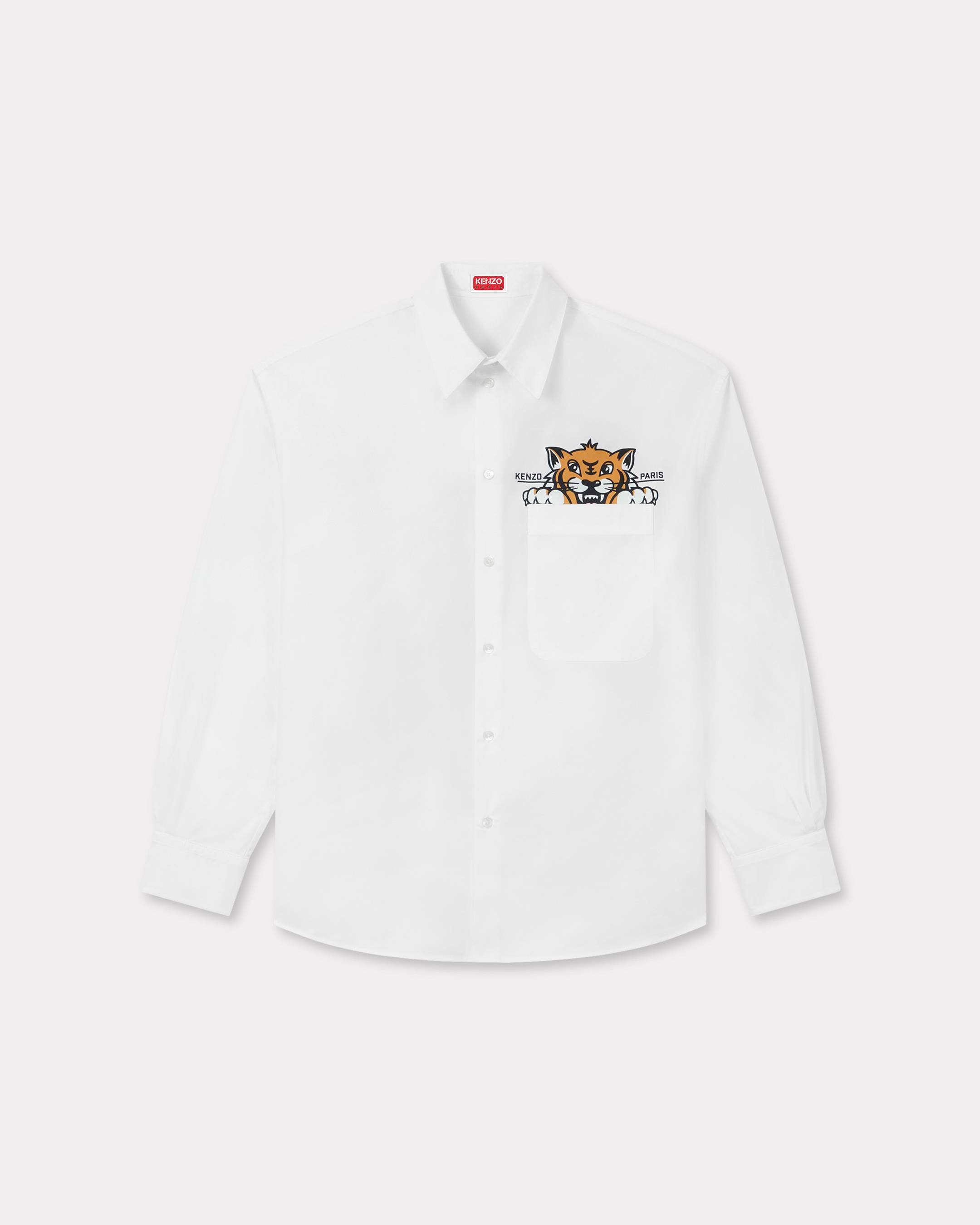 KENZO 'Kenzo Happy Tiger' Casual Shirt In Poplin Cotton White Mens - Size 41