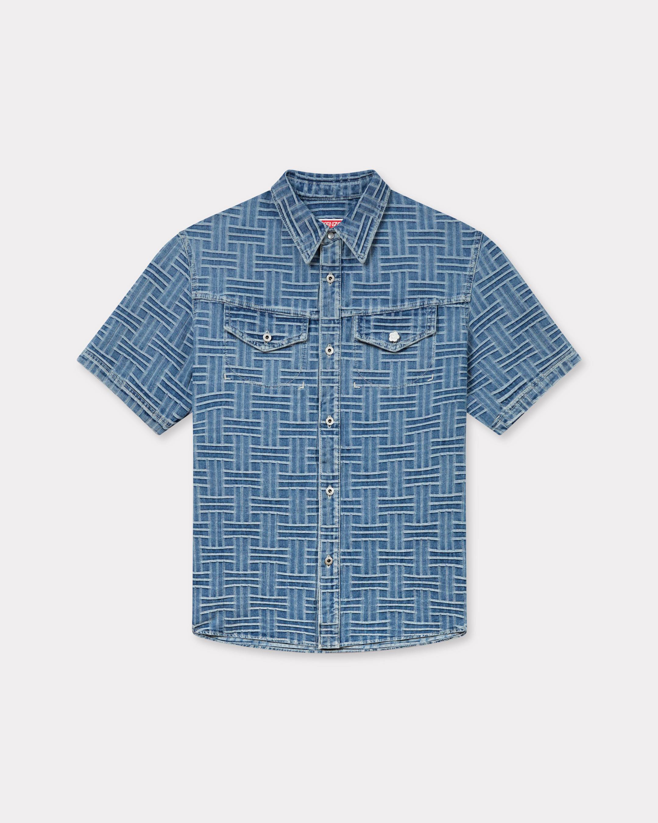 KENZO ' Weave' Shirt In Japanese Denim, Man, Bleached Blue Size Xxl, Leather