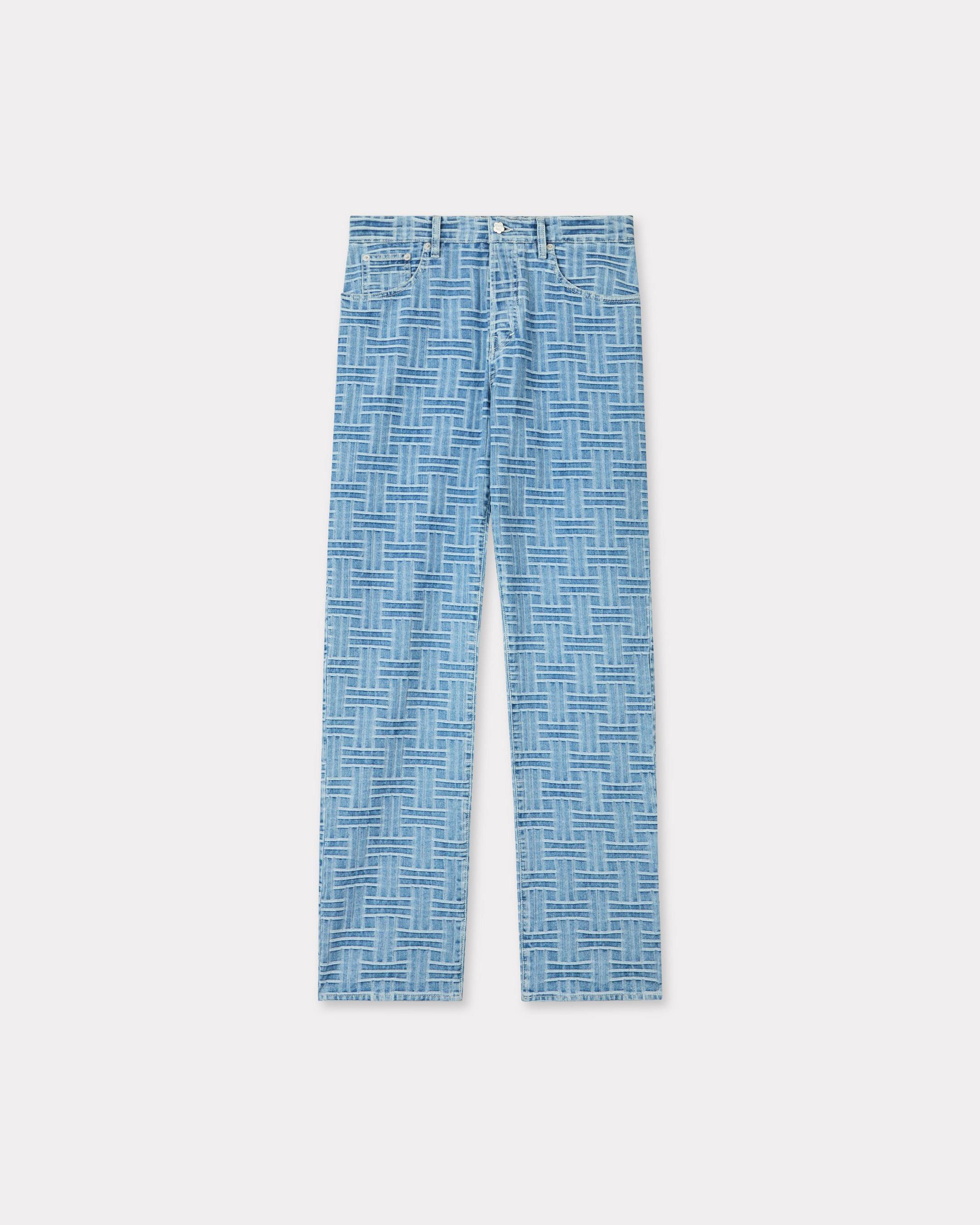 KENZO ' Weave' Botan Loose Jeans In Japanese Denim, Man, Bleached Blue Size 33, Leather