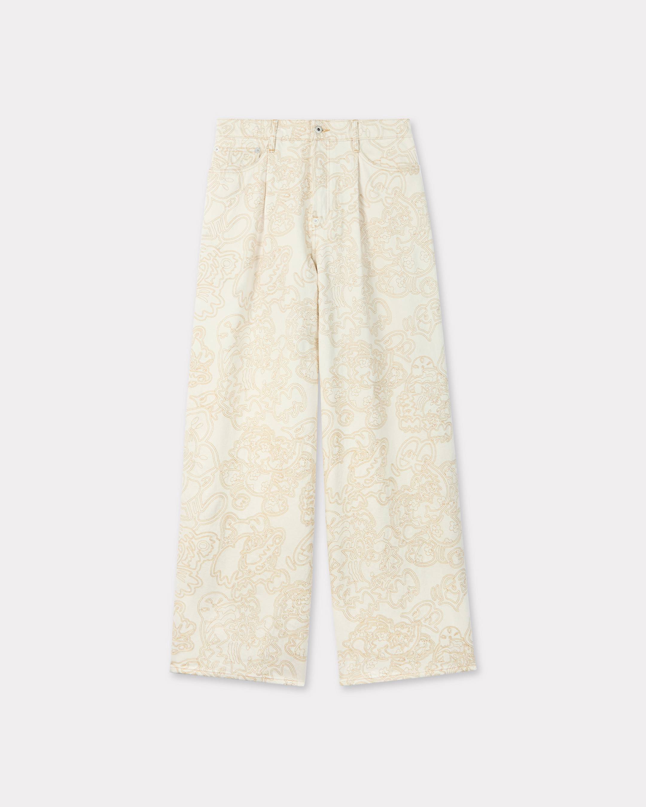 KENZO by Verdy Embroidered Buggy Jeans In Japanese Denim, Man, Rinse White Size 30, Leather