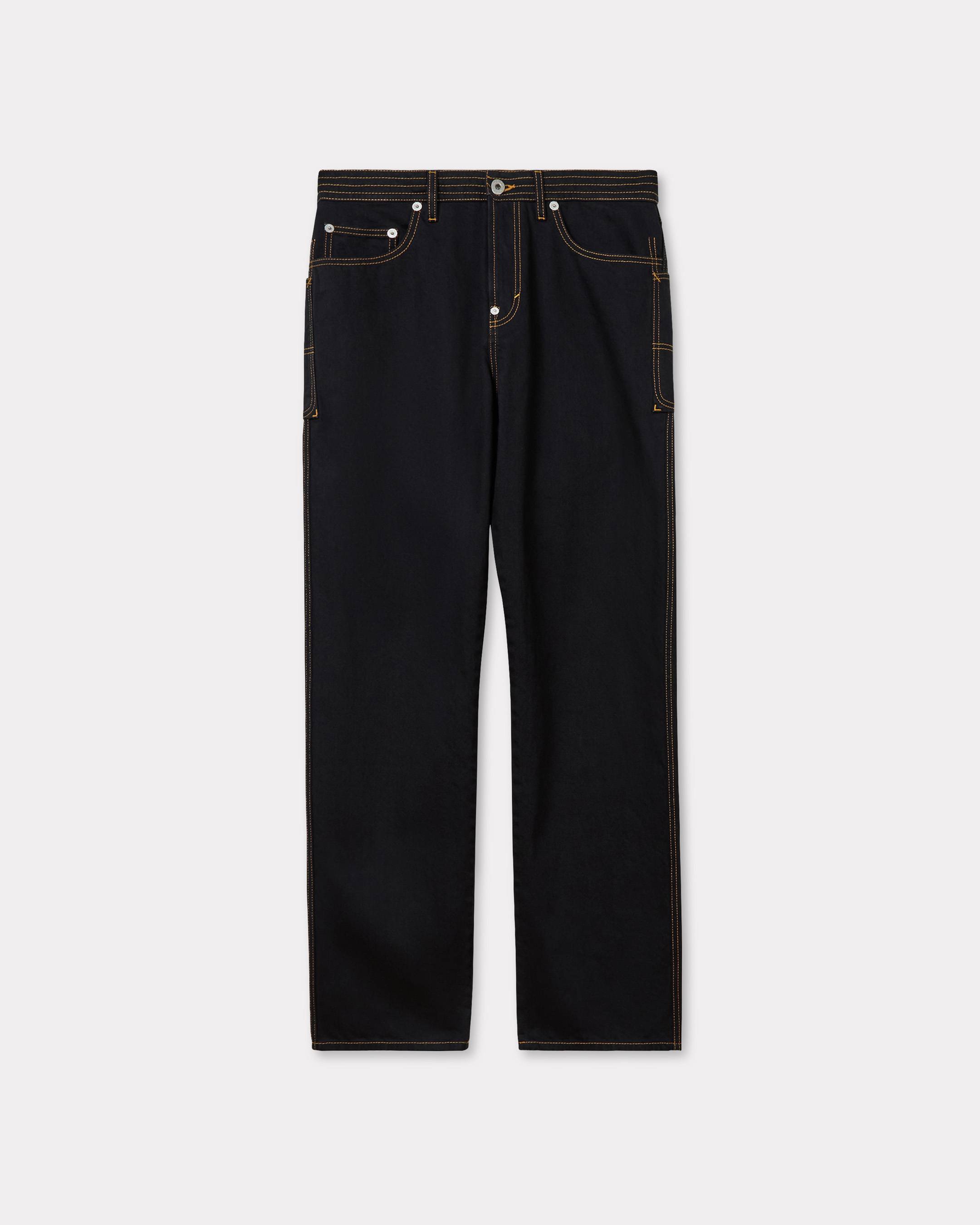 KENZO Cargo Jeans In Japanese Denim, Man, Rinse Black Size 33, Leather