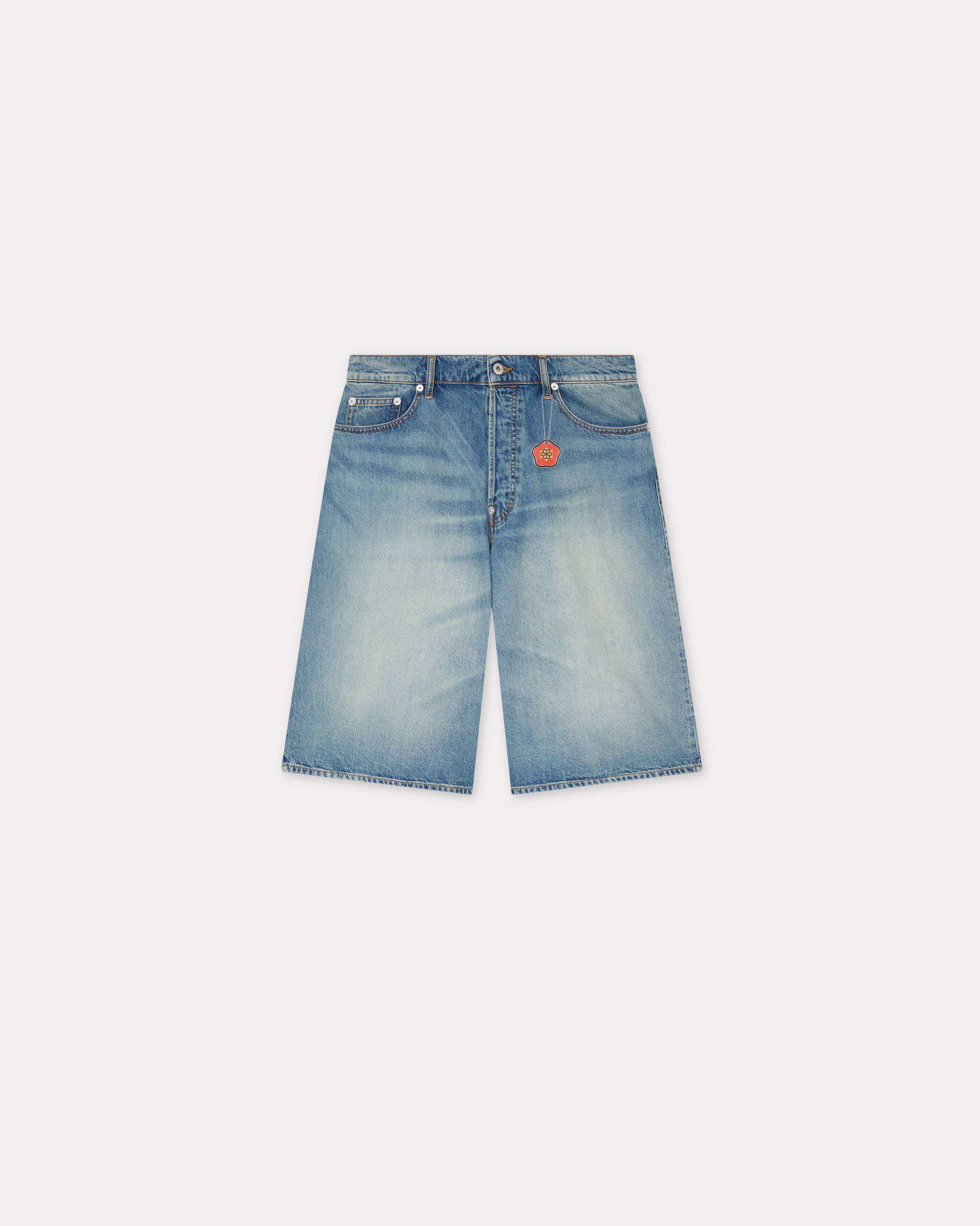 KENZO Straight Shorts In Japanese Denim Stone Bleached Blue Mens - Size 32