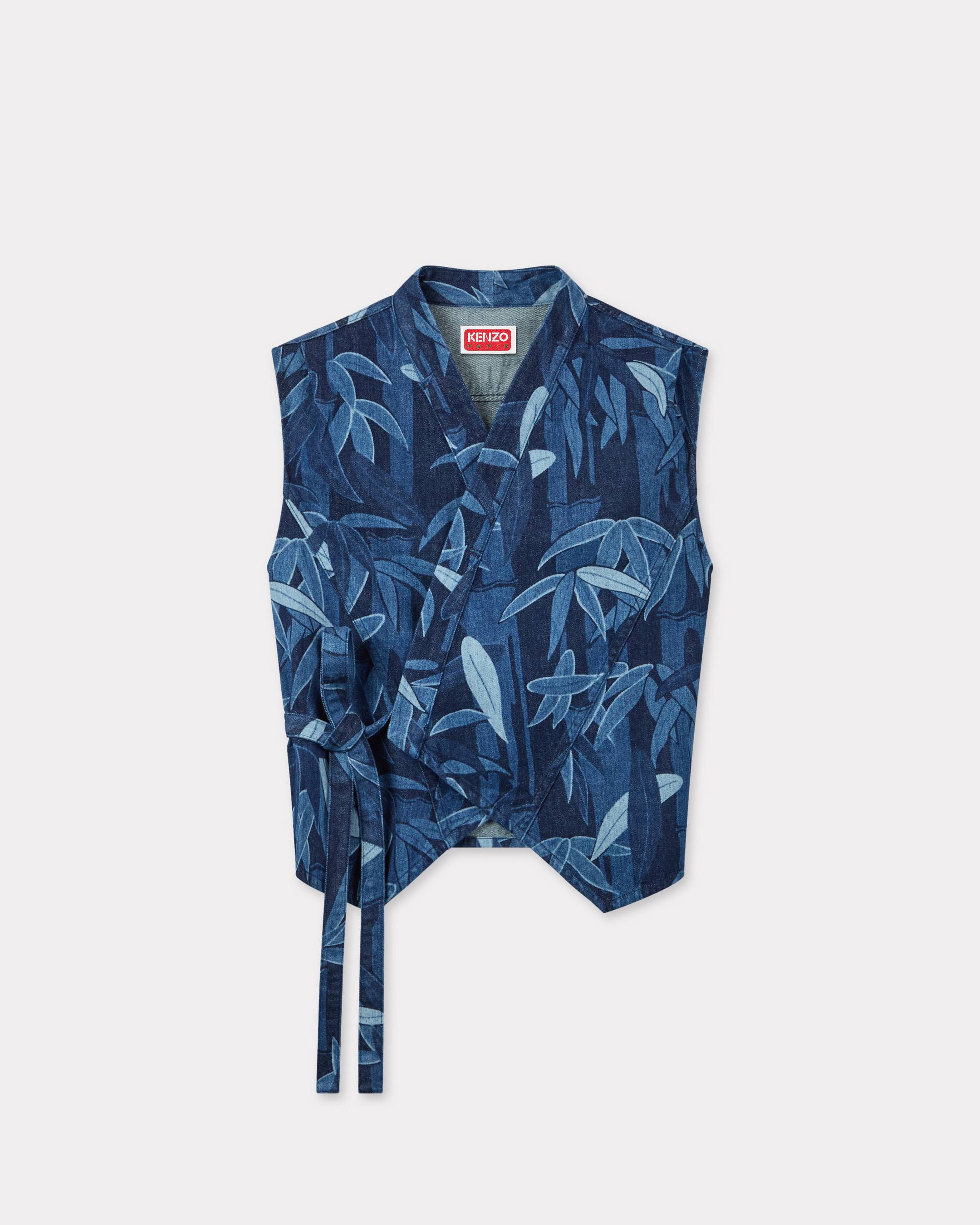 KENZO ' Chiku-rin Camo' Kimono Gilet, Man, Rinse Blue Denim, Size Xl, Leather