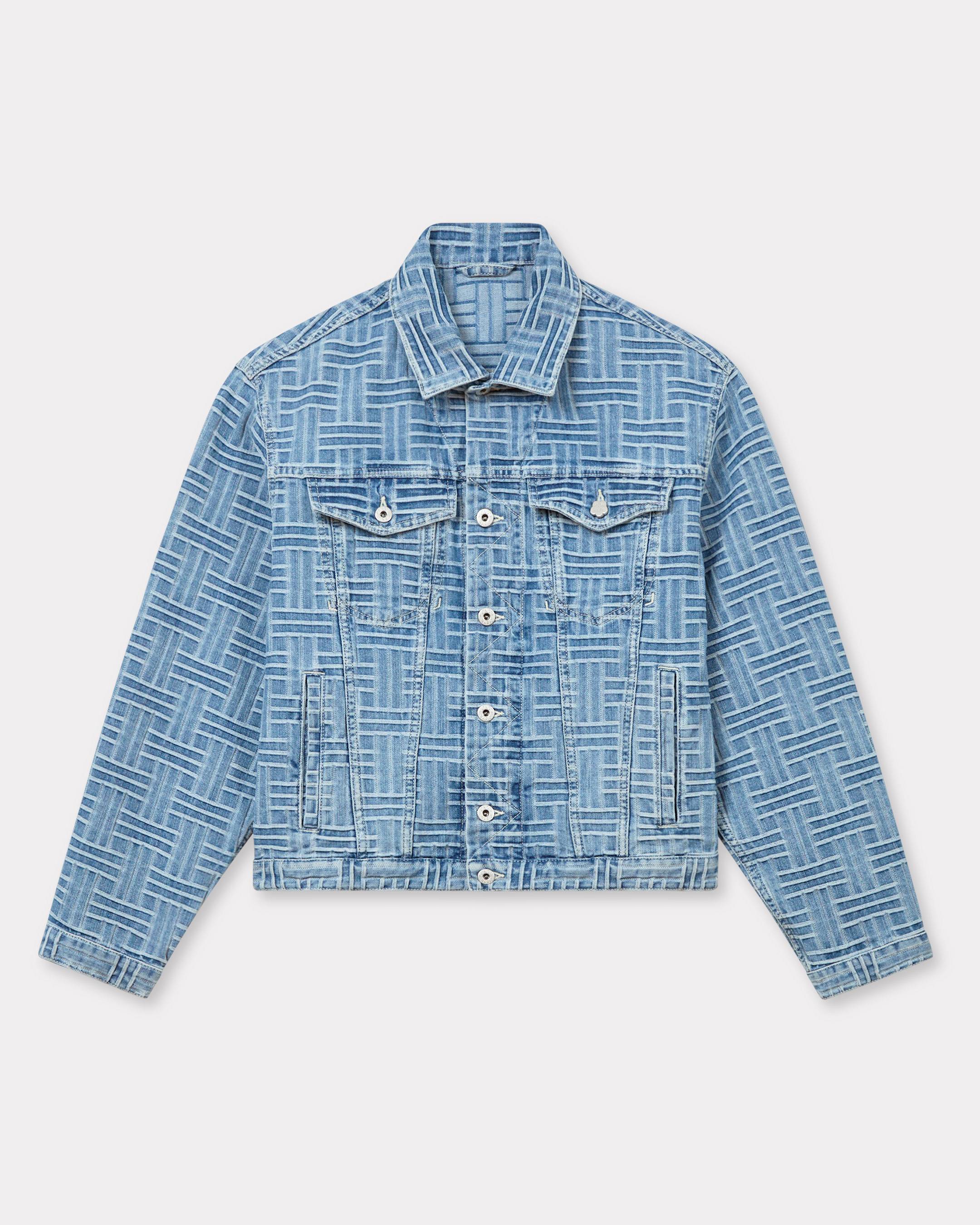 KENZO ' Weave' Trucker Jacket In Japanese Denim, Man, Bleached Blue Size Xs, Leather