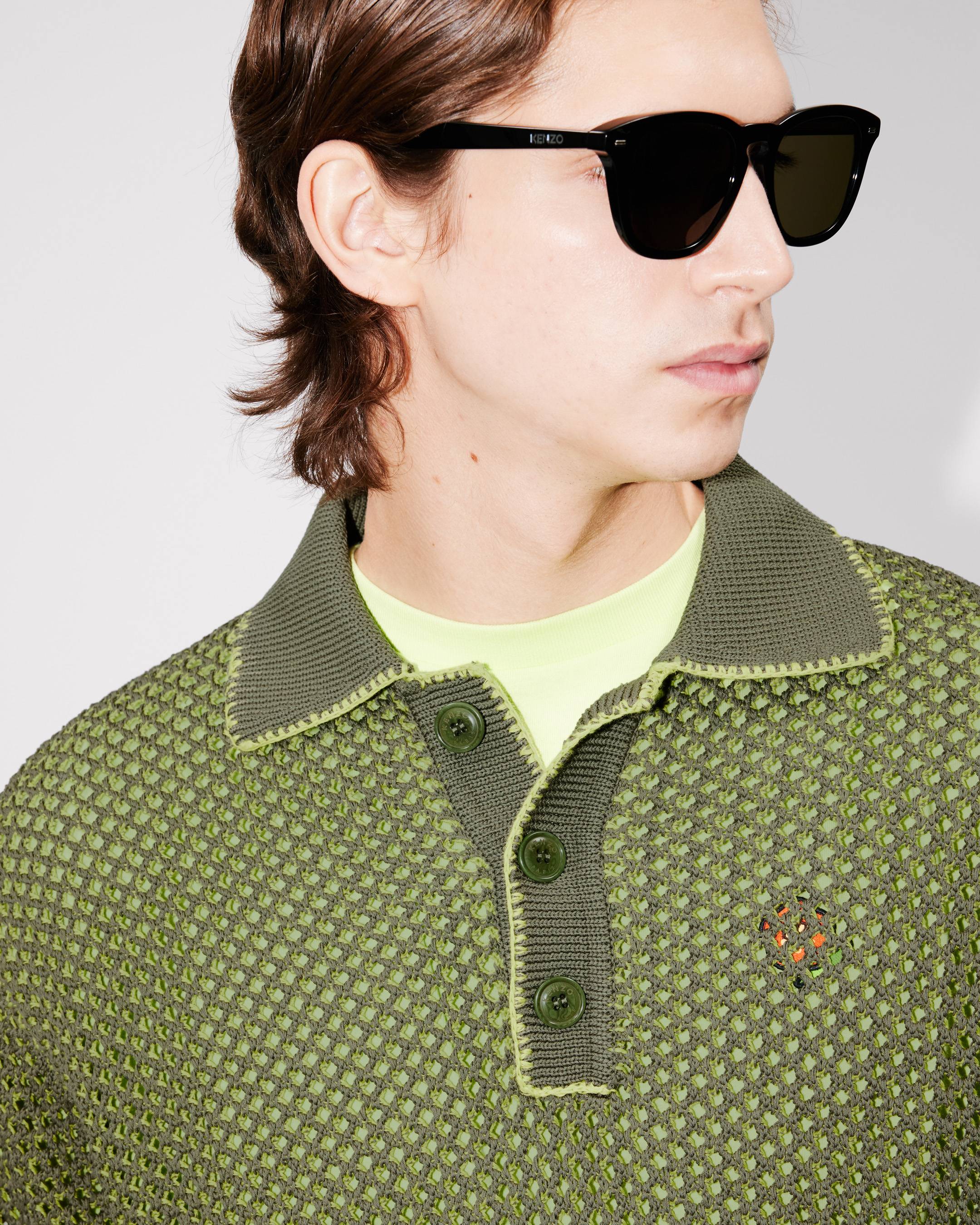 Oversized embroidered knitted polo in mesh | Men's | KENZO