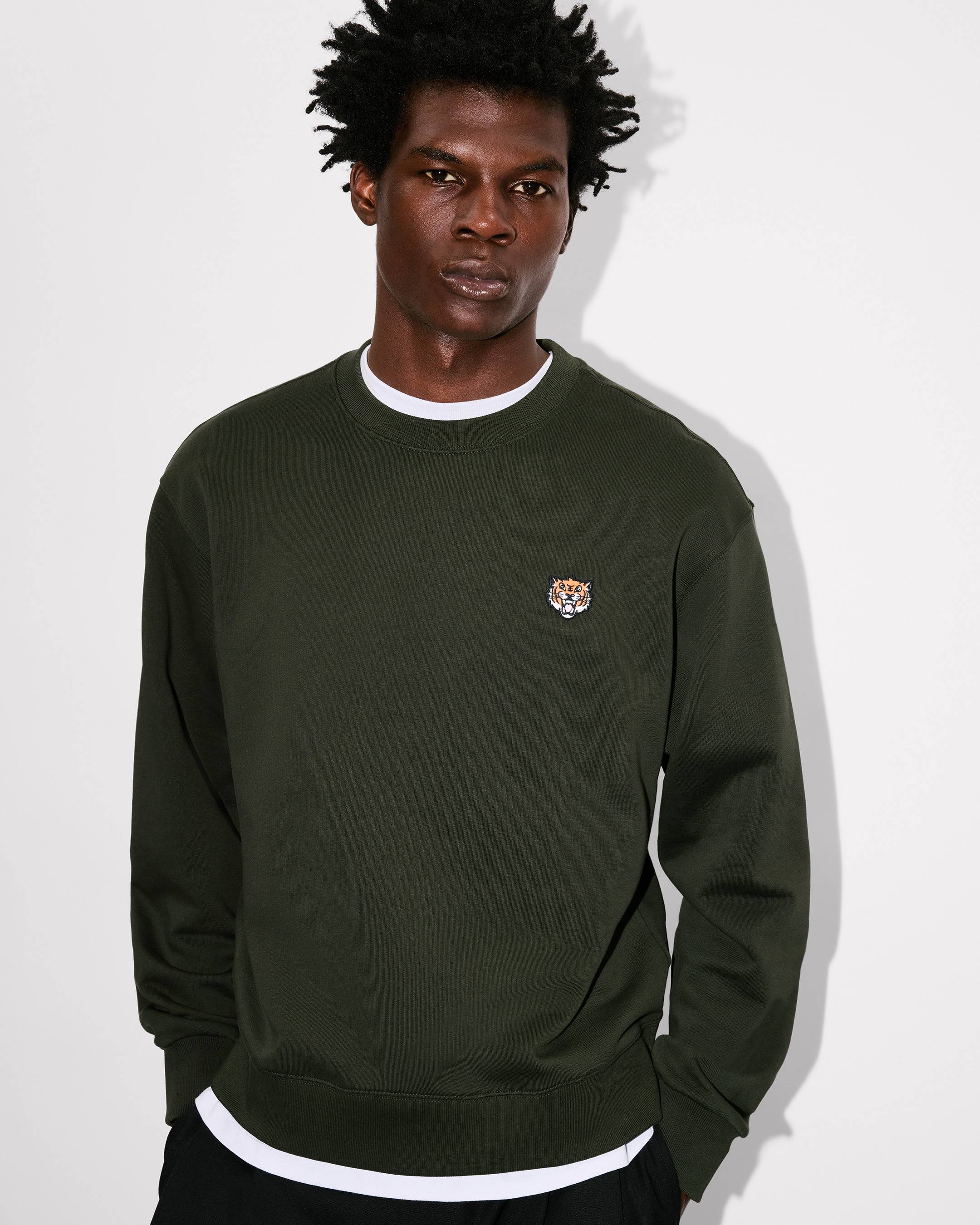 Shop Kenzo 'KENZO Happy Tiger' zip-up hoodie cotton at