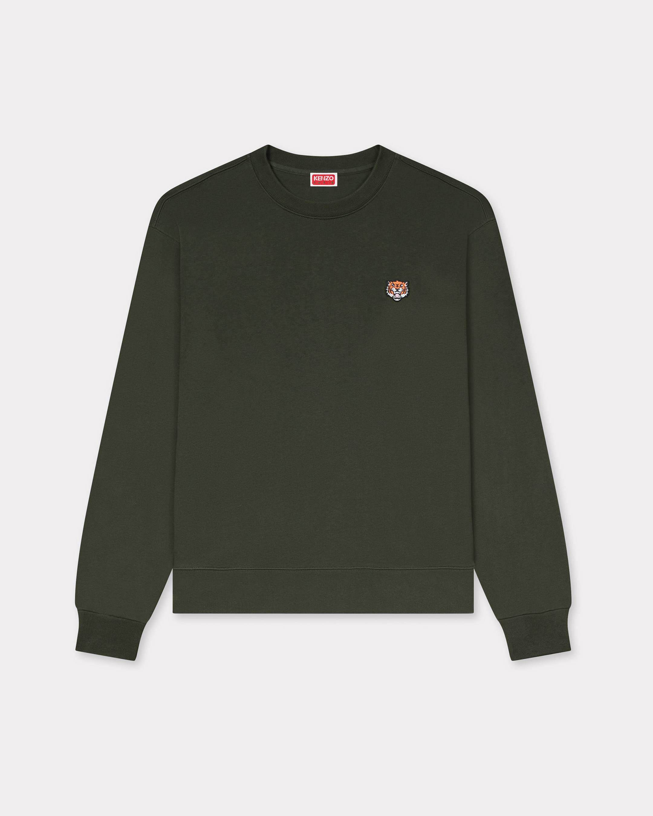 KENZO ' Happy Tiger' Embroidered Sweatshirt , Man, Dark Khaki, Size M, Cotton
