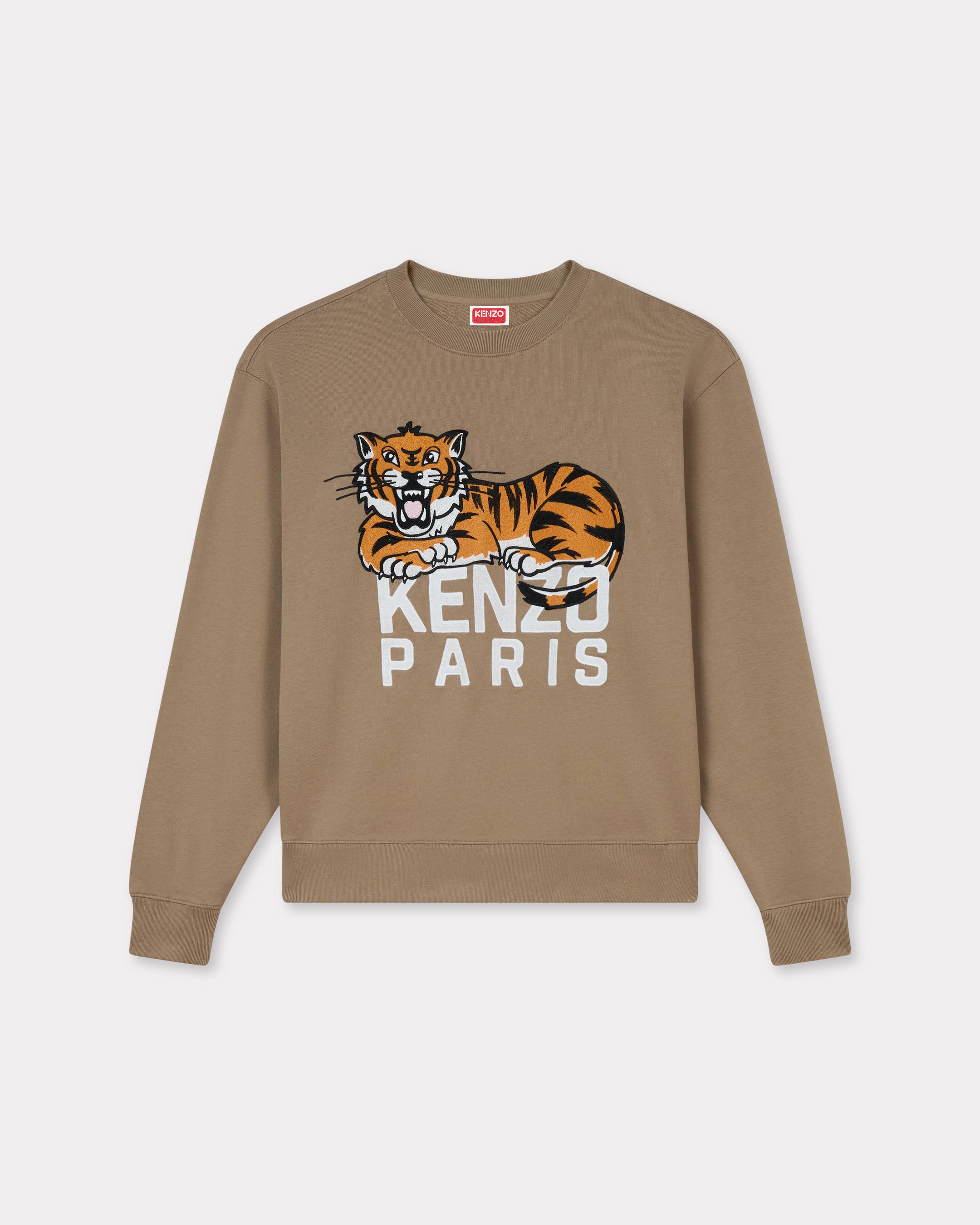 KENZO ' Happy Tiger' Embroidered Sweatshirt , Man, Tan, Size L, Cotton