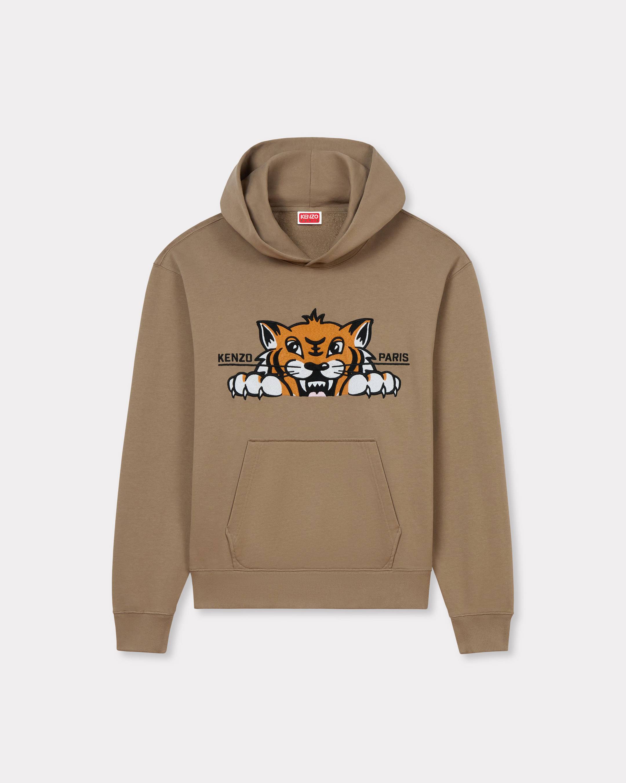 KENZO ' Happy Tiger' Embroidered Hoodie , Man, Tan, Size S, Cotton