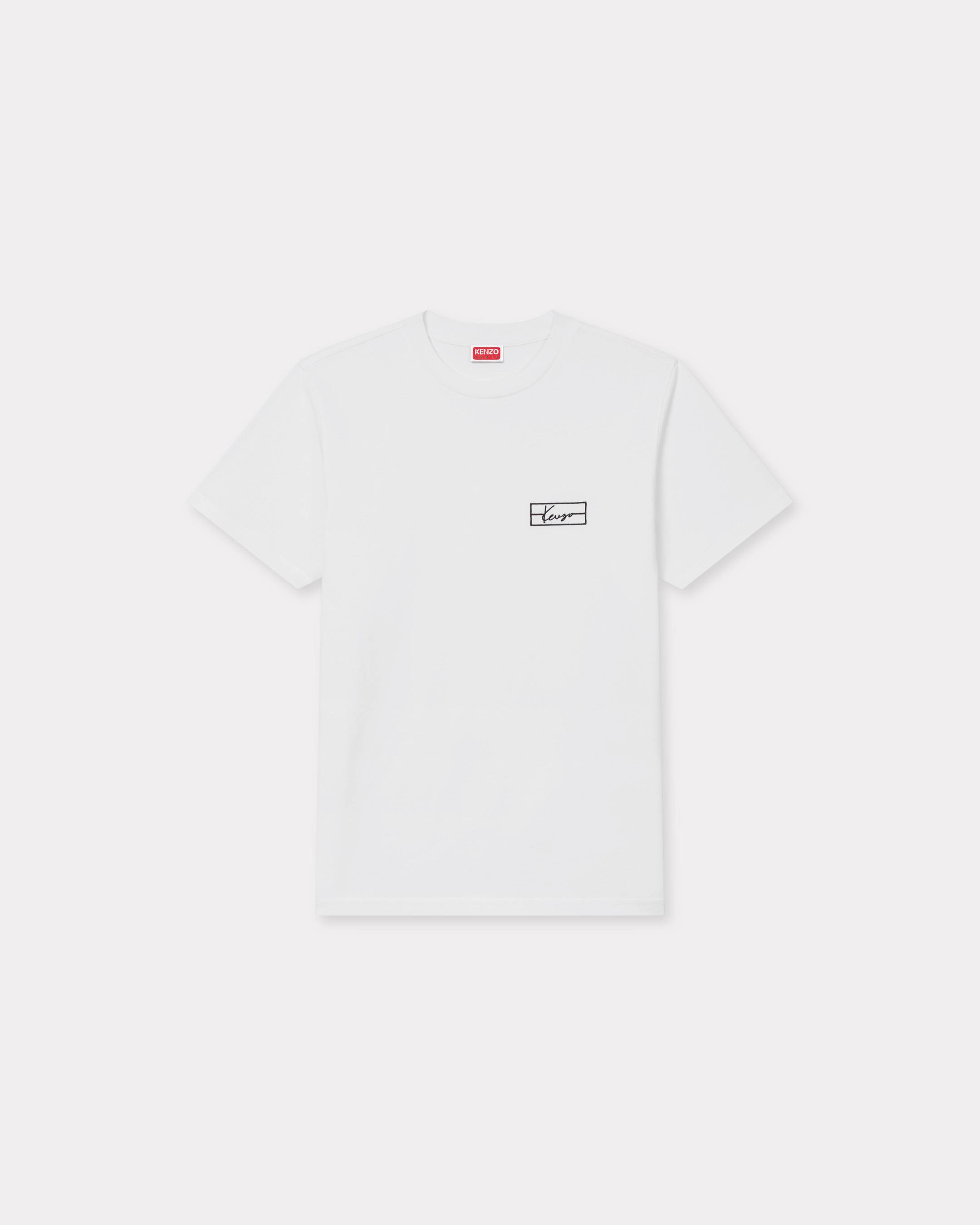 KENZO ' Weave' Embroidered Slim T-shirt , Man, Off White, Size L, Cotton