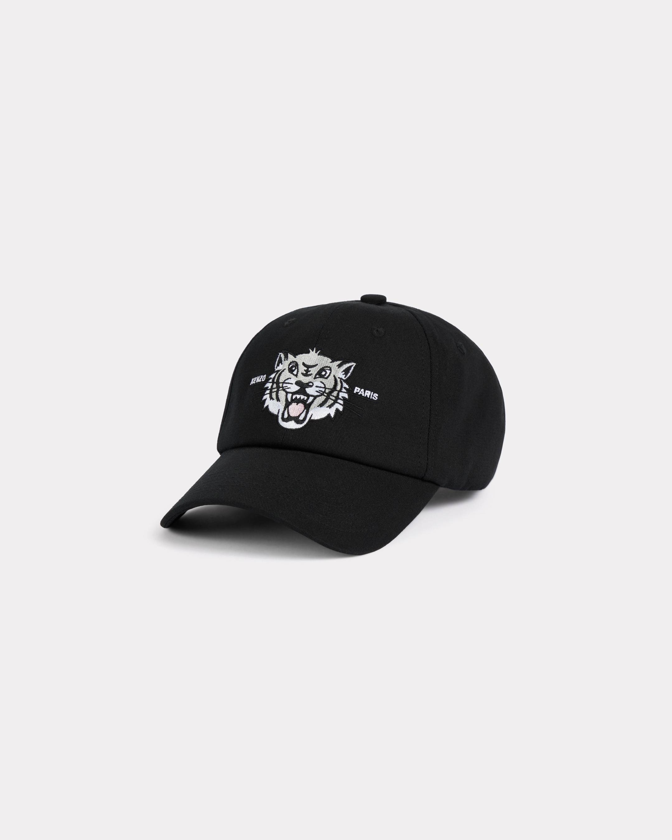 KENZO ' Happy Tiger' Embroidered Cap , Man, Black, Cotton