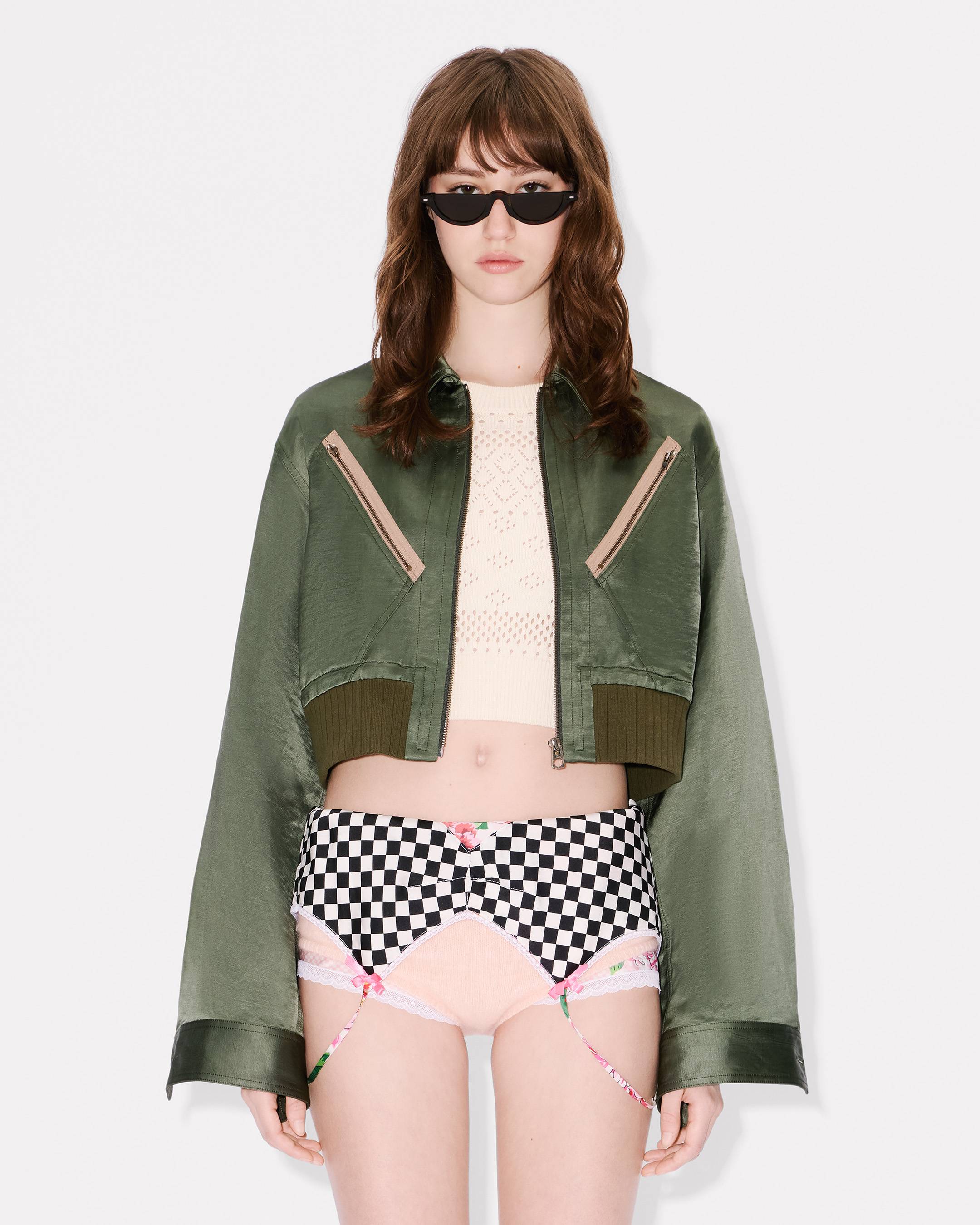 Cropped bomber in satin linen